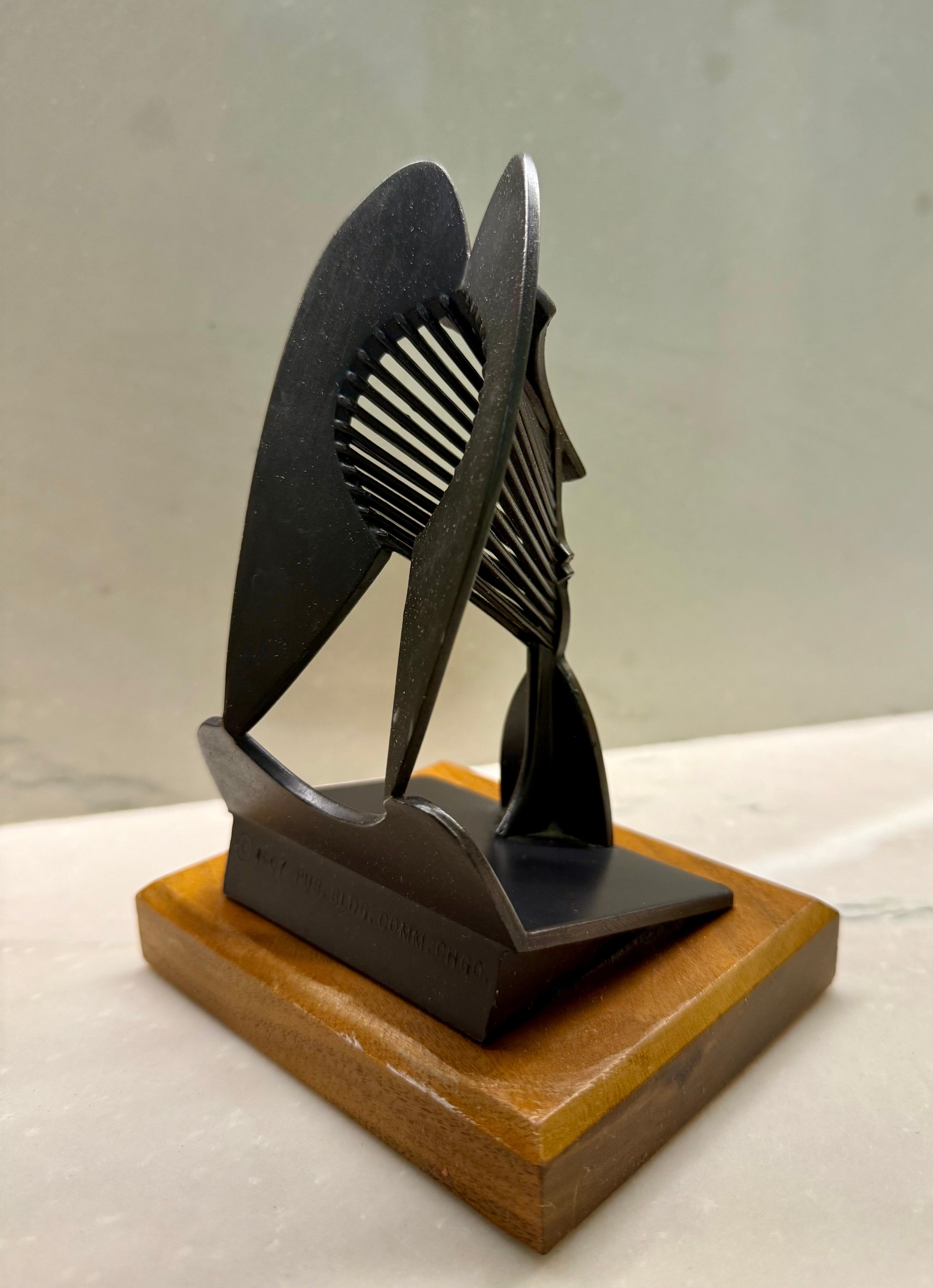 Vintage 1967 Modernist Maquette for Chicago Picasso Cubist Sculpture Head Metal 3