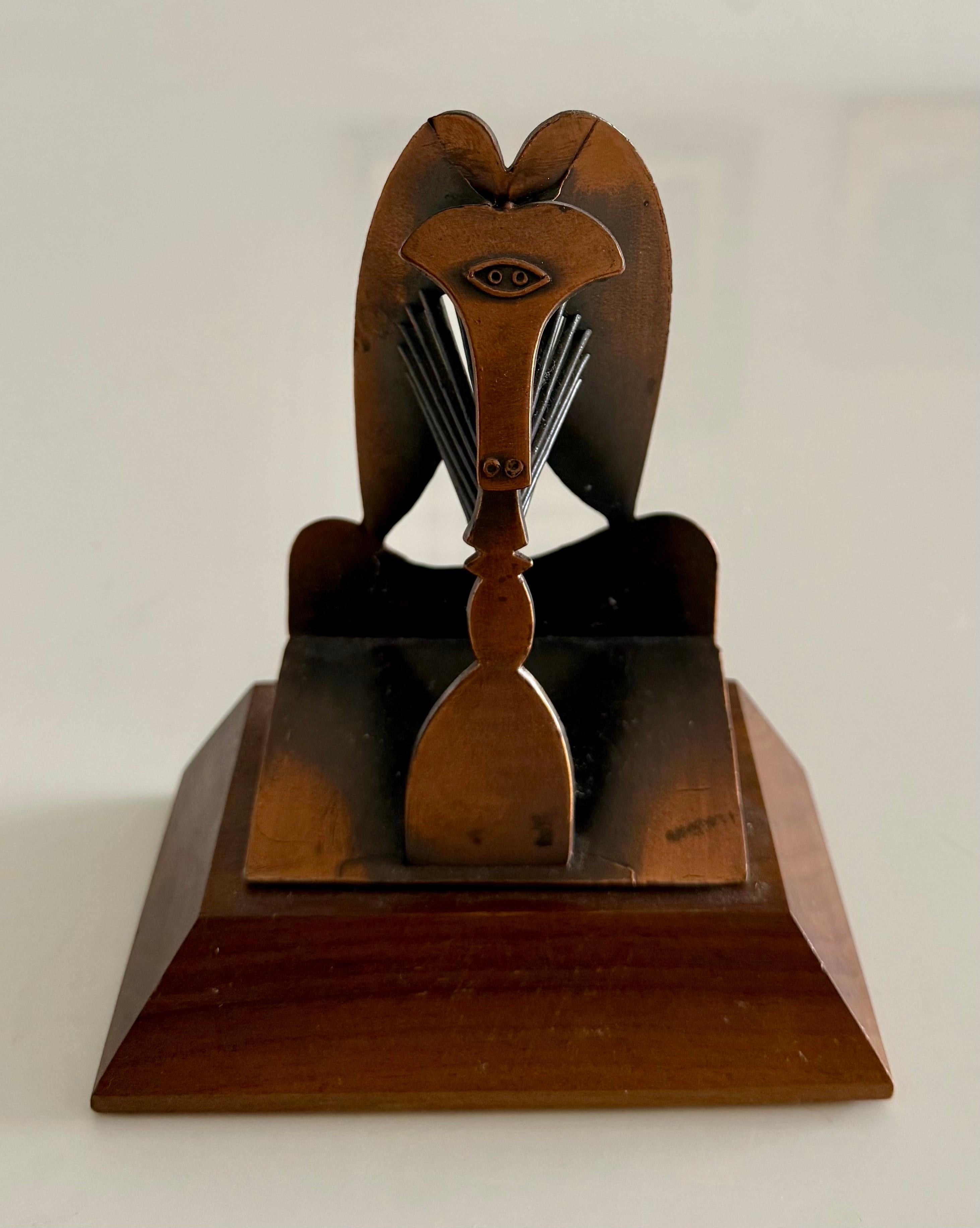 (after) Pablo Picasso Figurative Sculpture - Vintage 1970 Modernist Chicago Picasso Souvenir Cubist Sculpture Head Metal