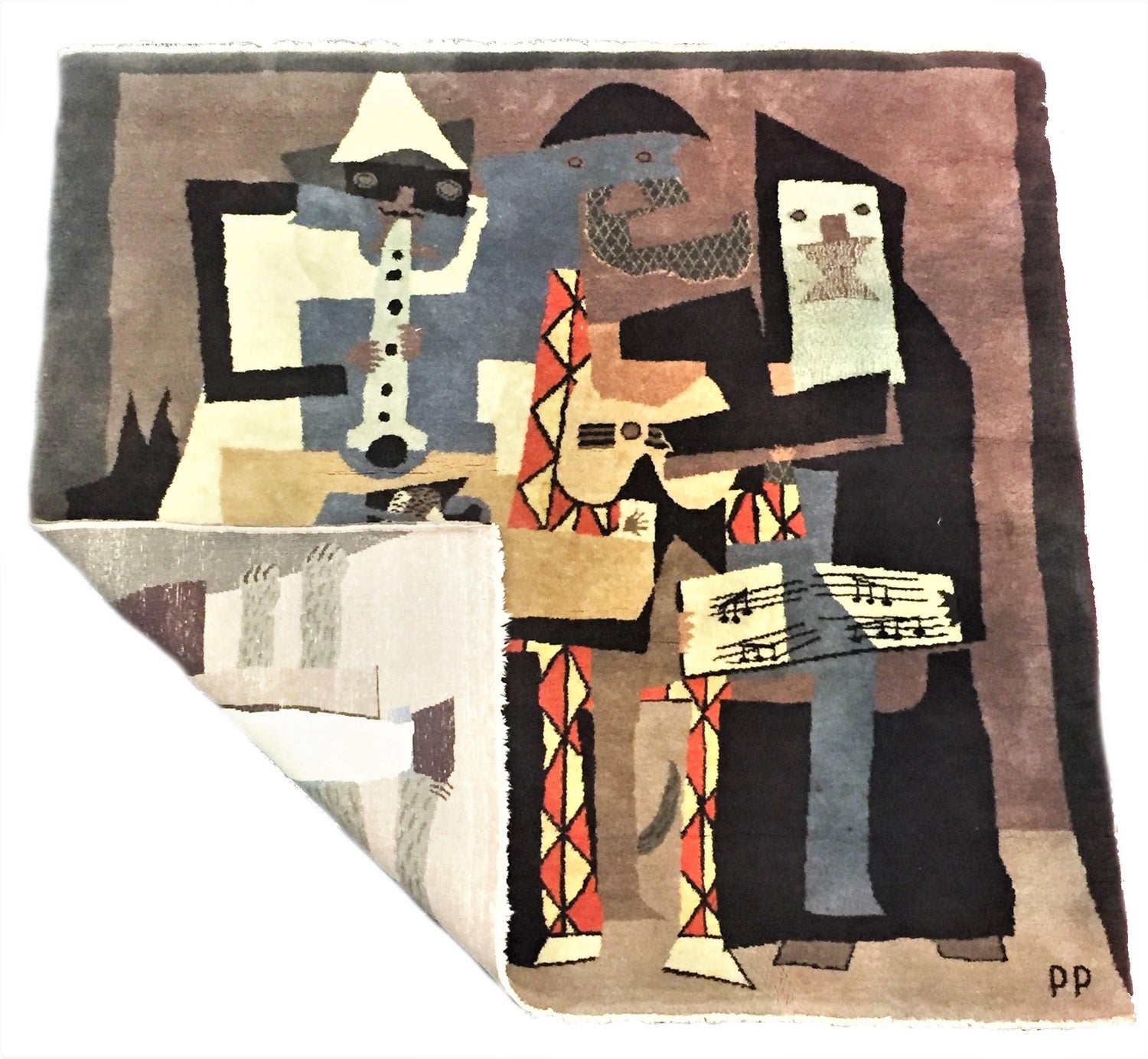 After Pablo Picasso, Three Musicians, Mid-Century Modern Wool Area Rug For  Sale at 1stDibs