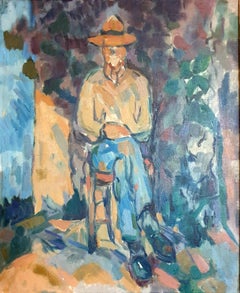 Le Jardinier. El jardinero. Óleo sobre lienzo de mediados de siglo según Cézanne..
