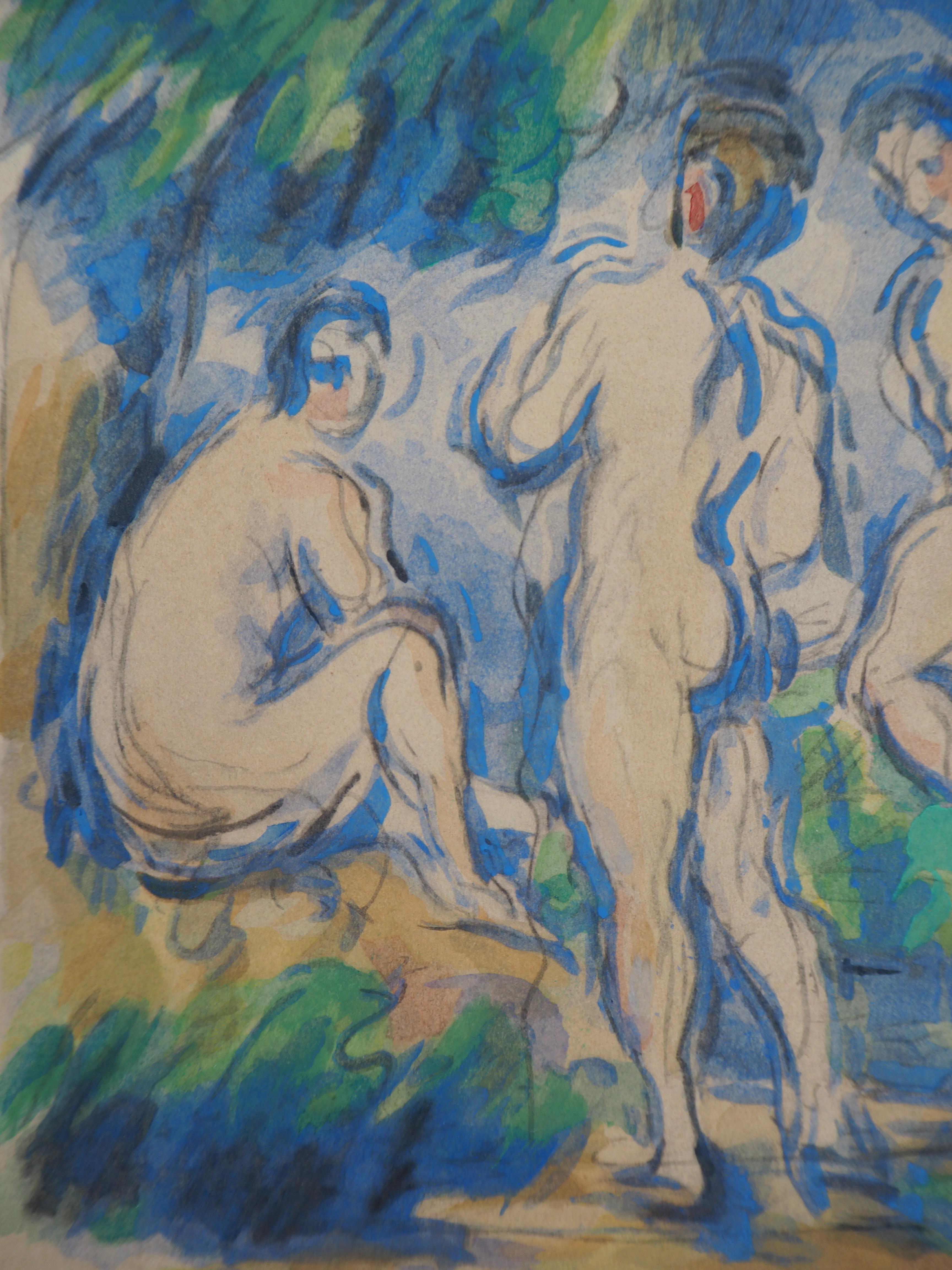 Bathers in a Landscape and Studies - Lithograph and Stencil Watercolor, 1947 1
