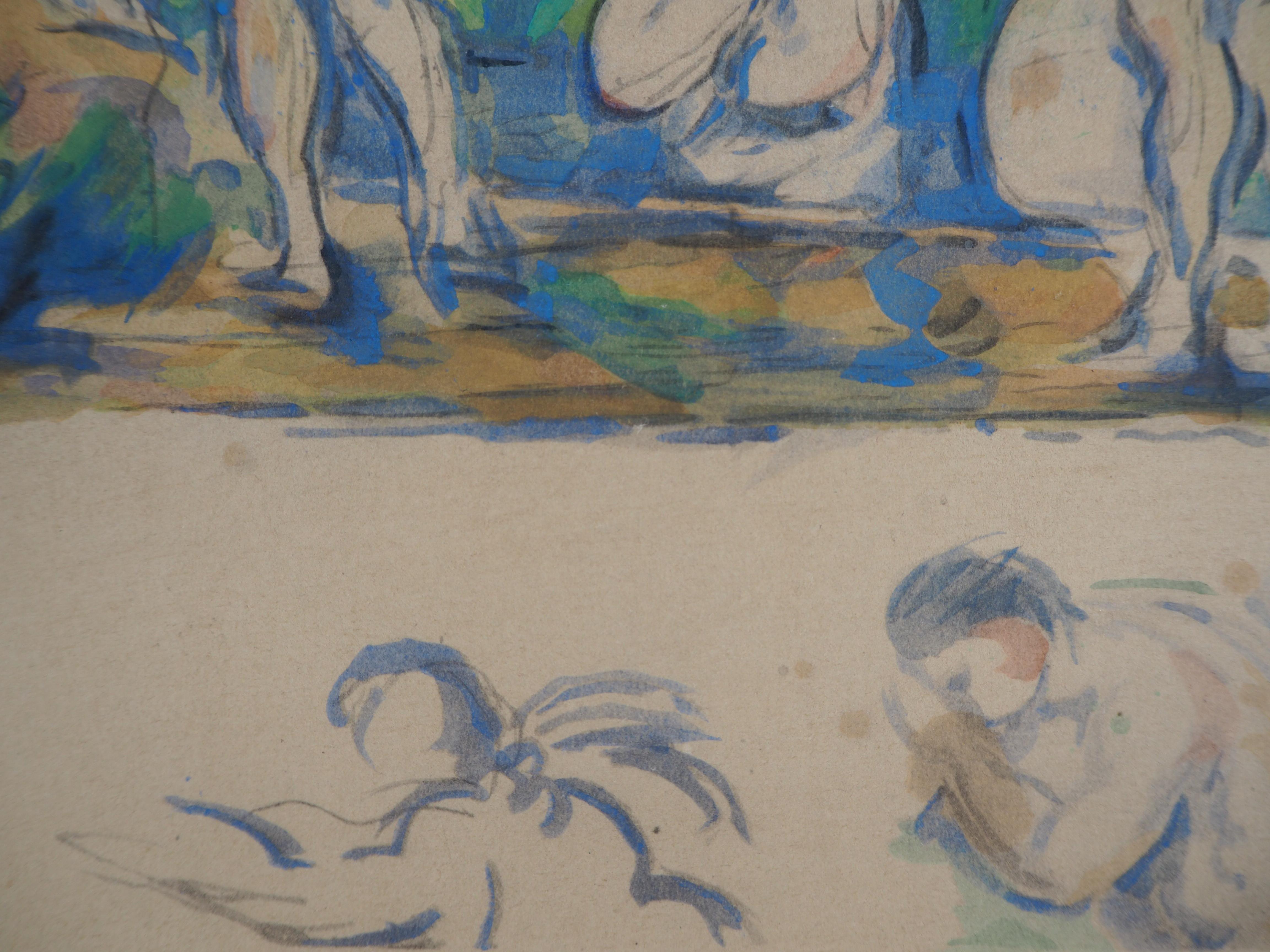 Bathers in a Landscape and Studies - Lithograph and Stencil Watercolor, 1947 2