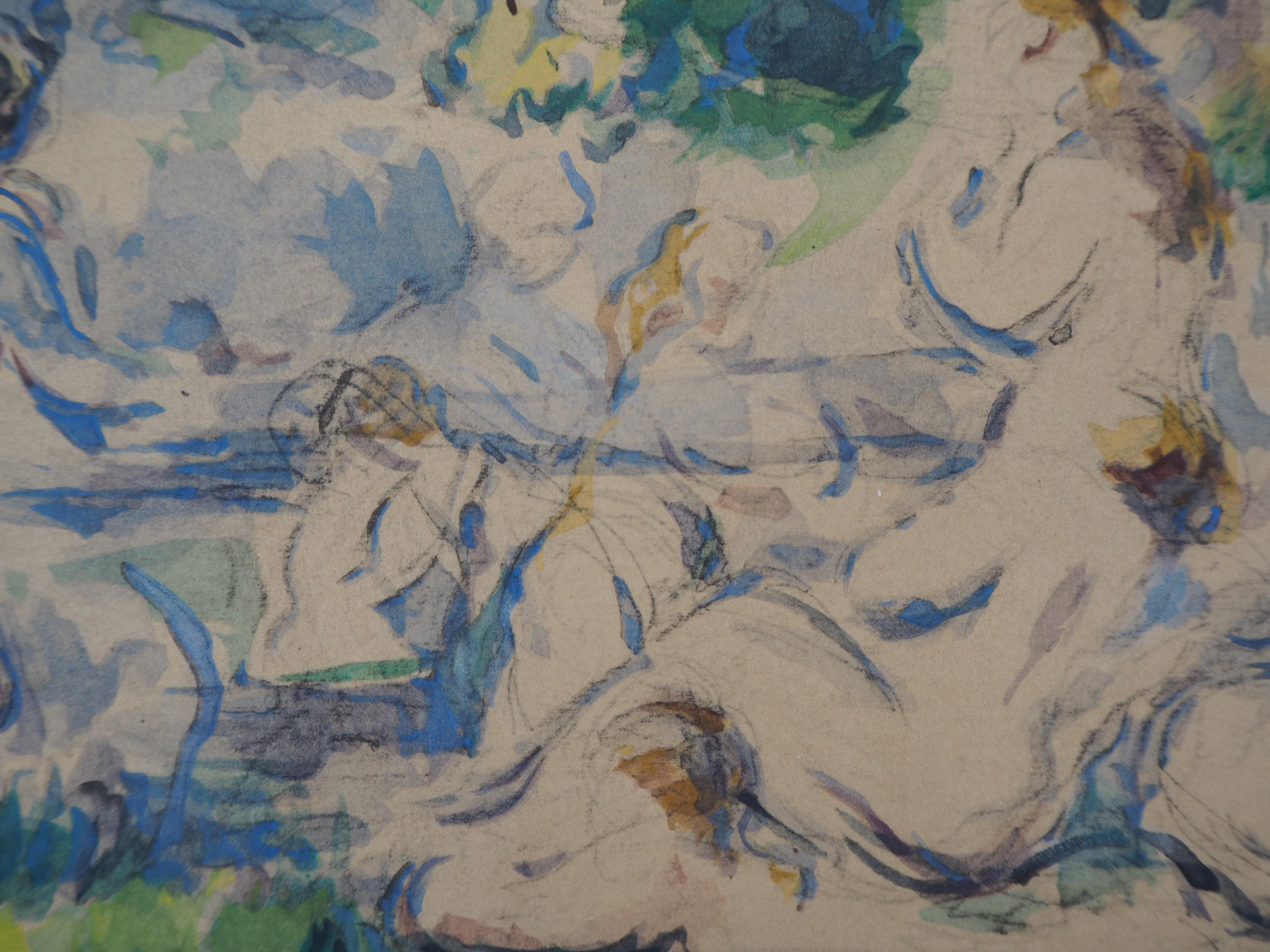 Reclining Bathers - Lithograph and Stencil Watercolor, 1947 1