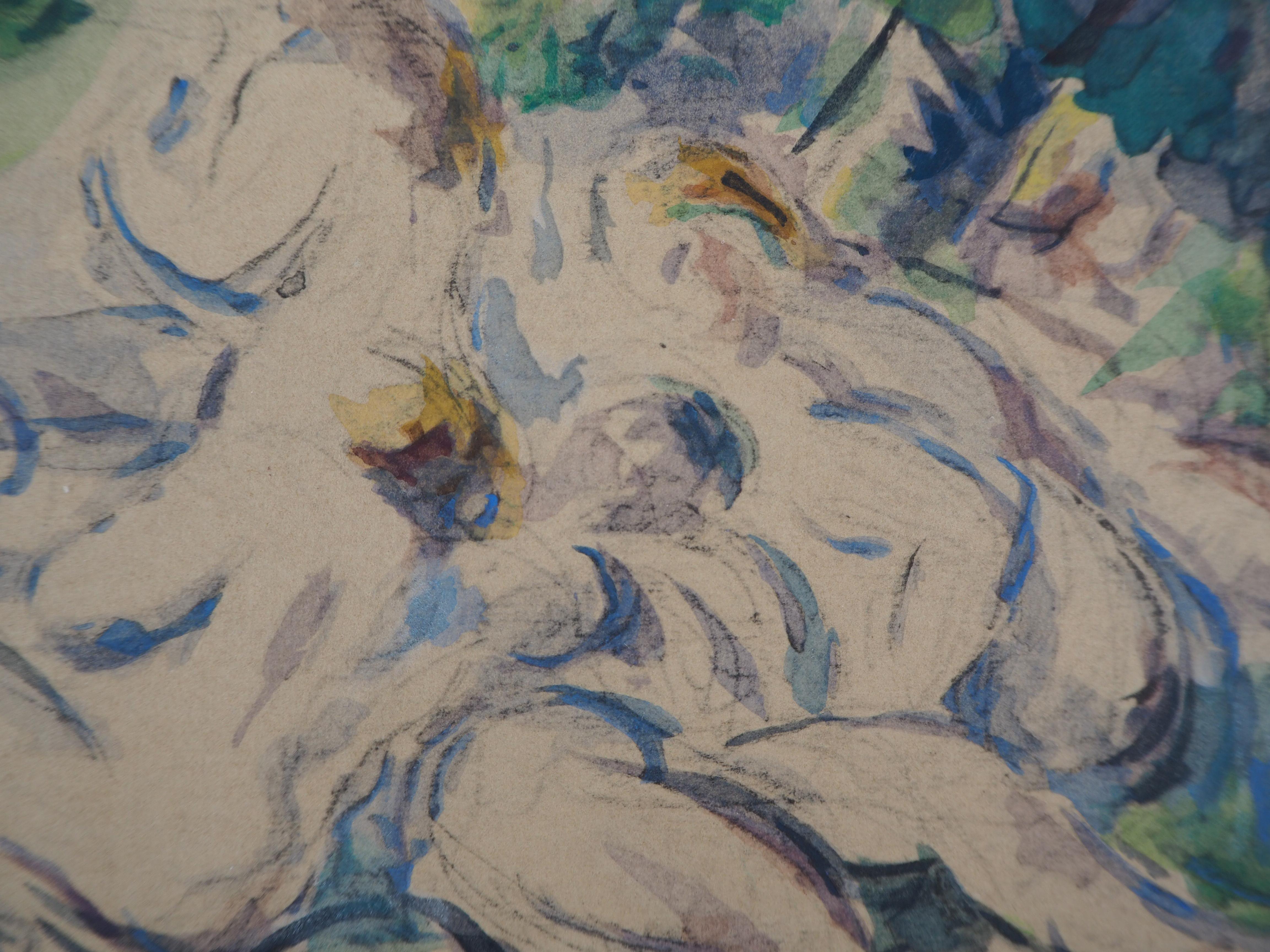 Reclining Bathers - Lithograph and Stencil Watercolor, 1947 2