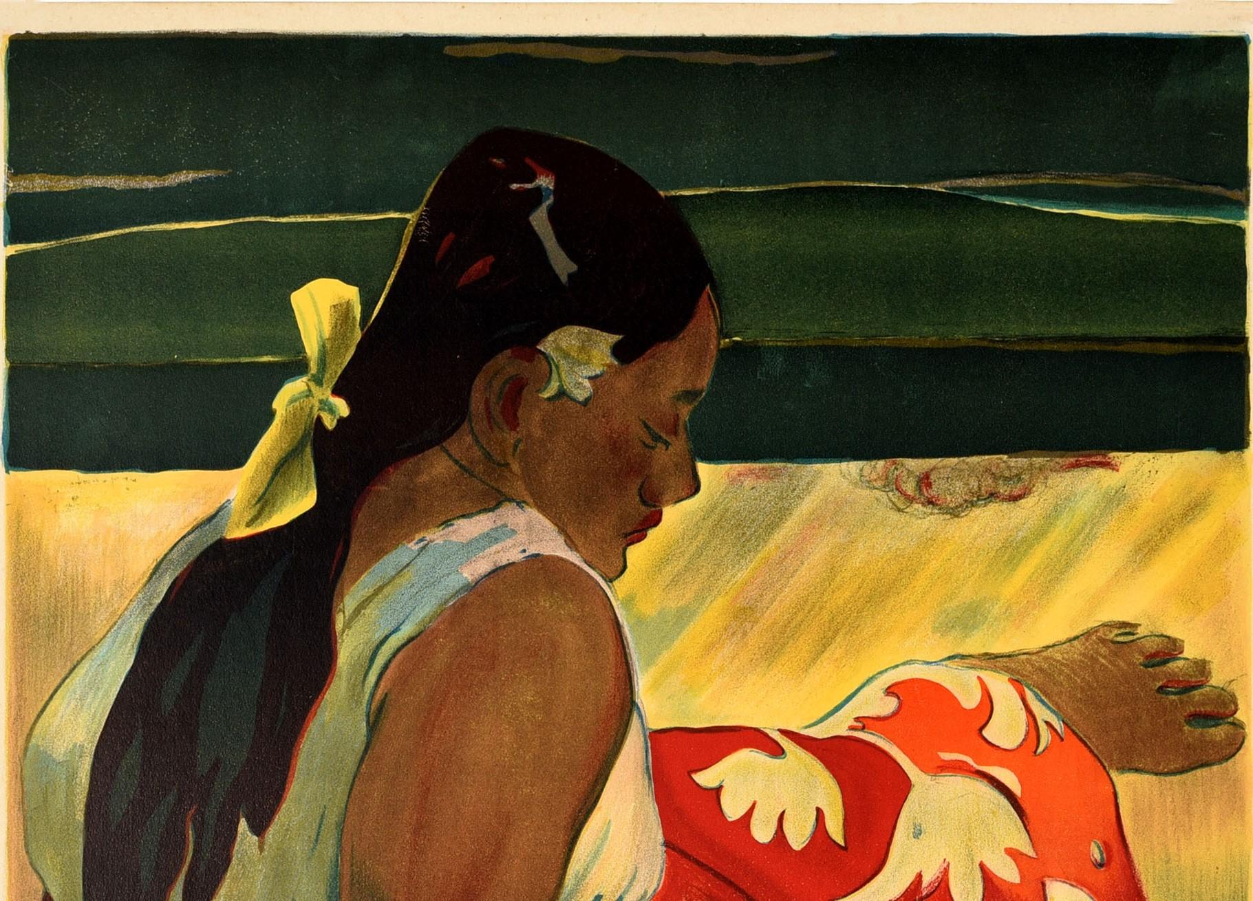 Original Vintage Art Exhibition Poster Eugene Henri Paul Gauguin Tahitian Women - Print by (after) Paul Gauguin