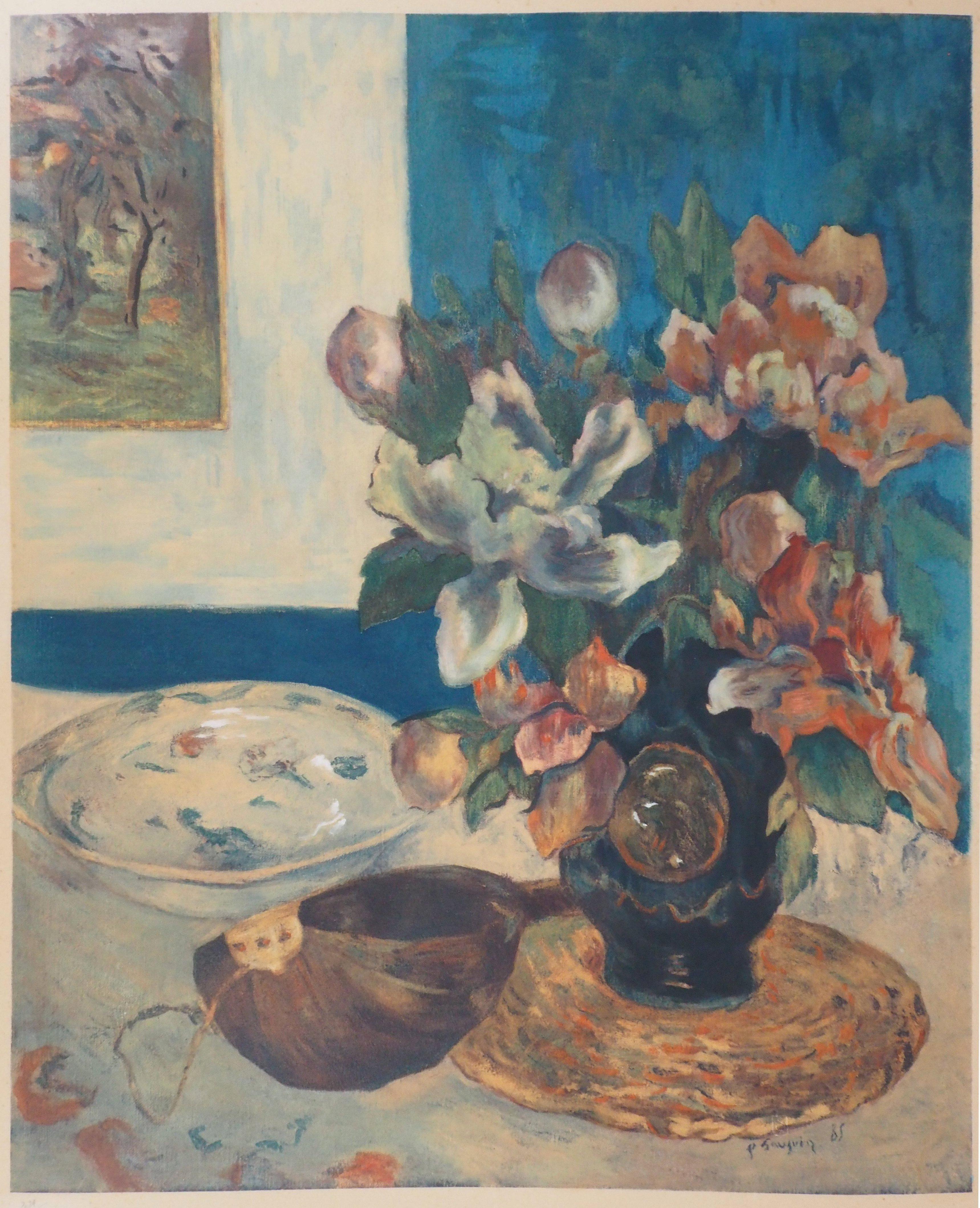 Stillleben mit Mandolin - Pochoir - Spitzer-Ausgabe um 1950 /250ex (Fauvismus), Print, von (after) Paul Gauguin