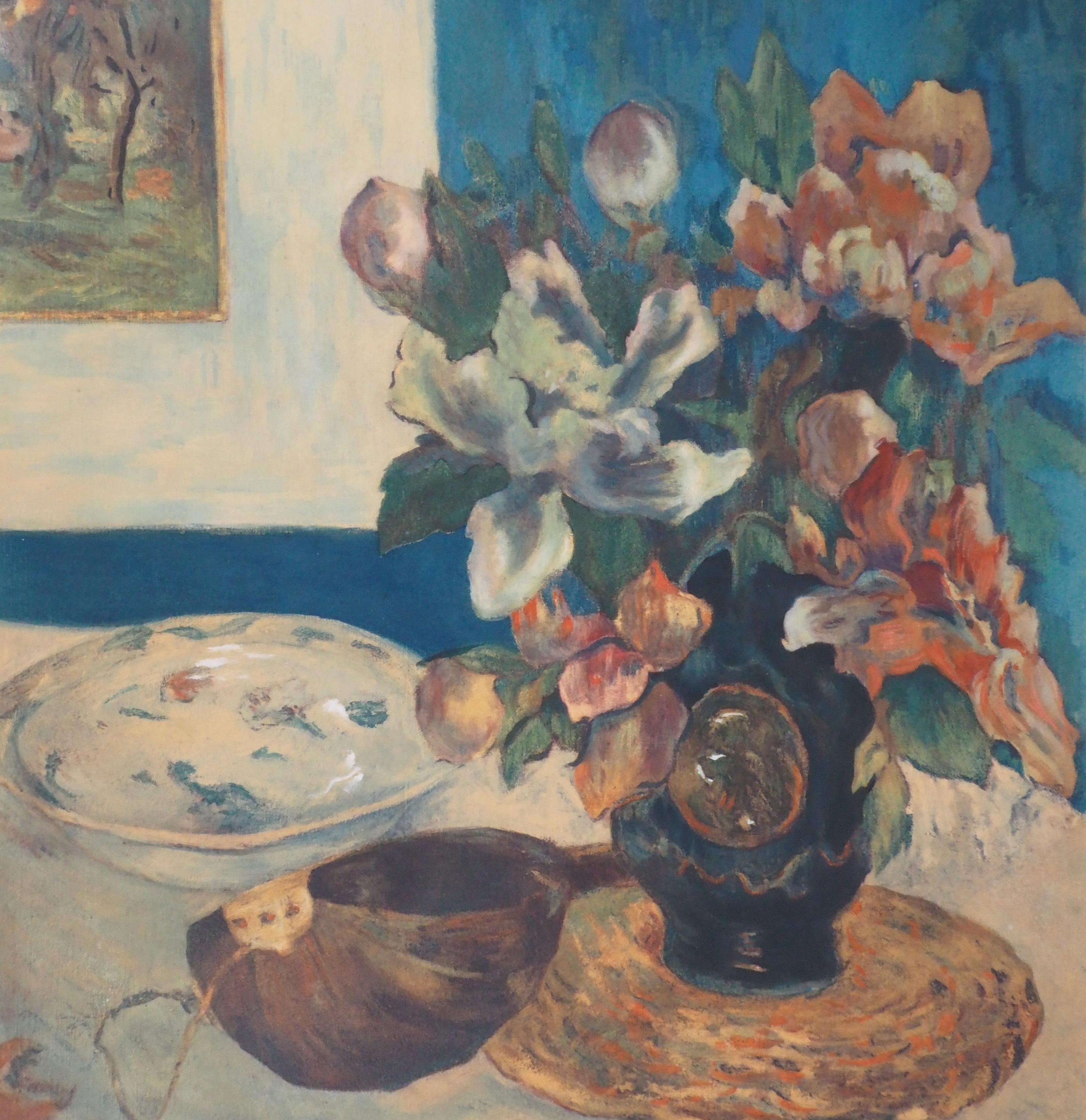 Stillleben mit Mandolin - Pochoir - Spitzer-Ausgabe um 1950 /250ex (Braun), Still-Life Print, von (after) Paul Gauguin
