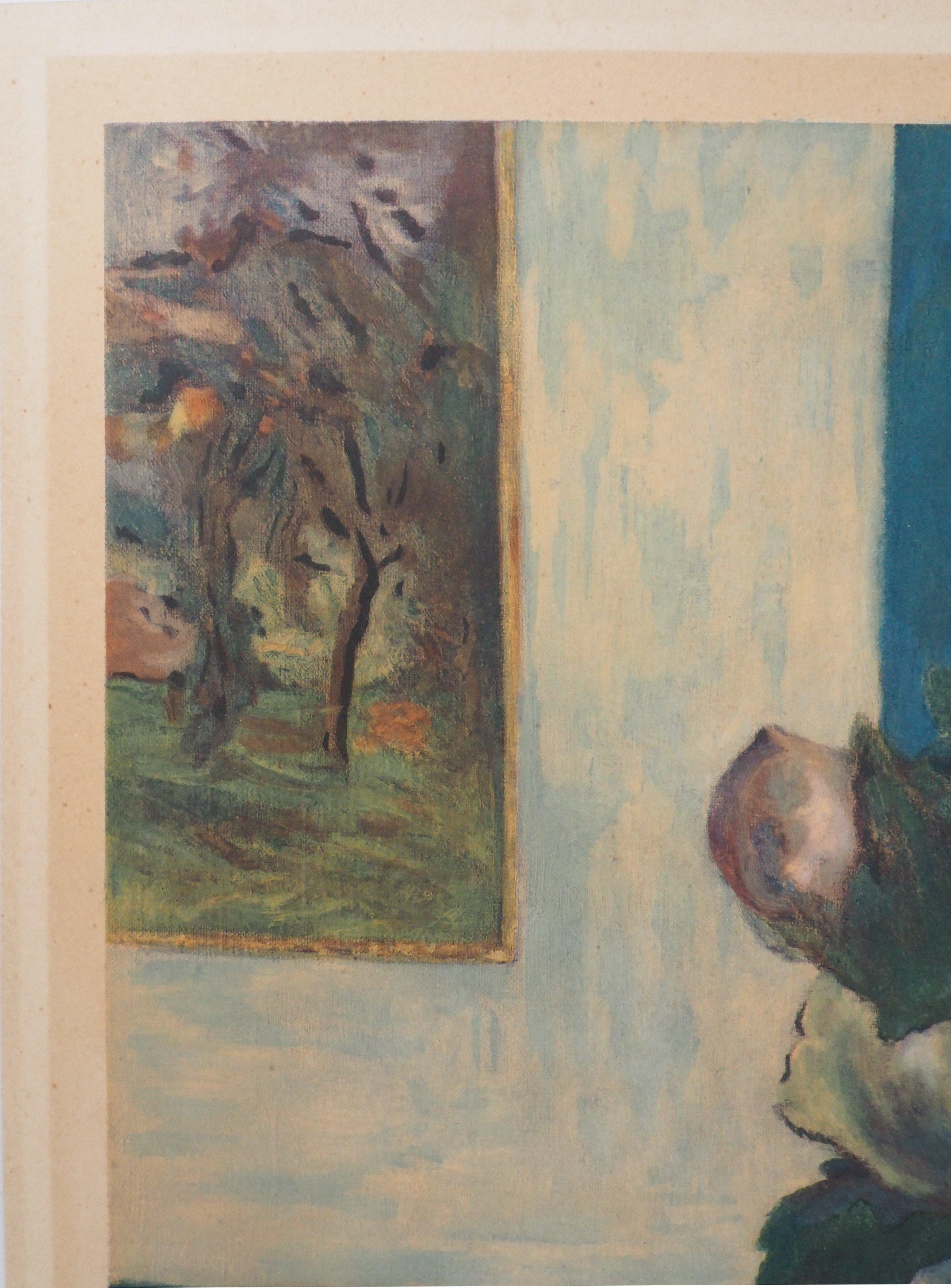 Still Life with Mandolin - Pochoir - Spitzer edition circa 1950 /250ex - Brown Still-Life Print by (after) Paul Gauguin