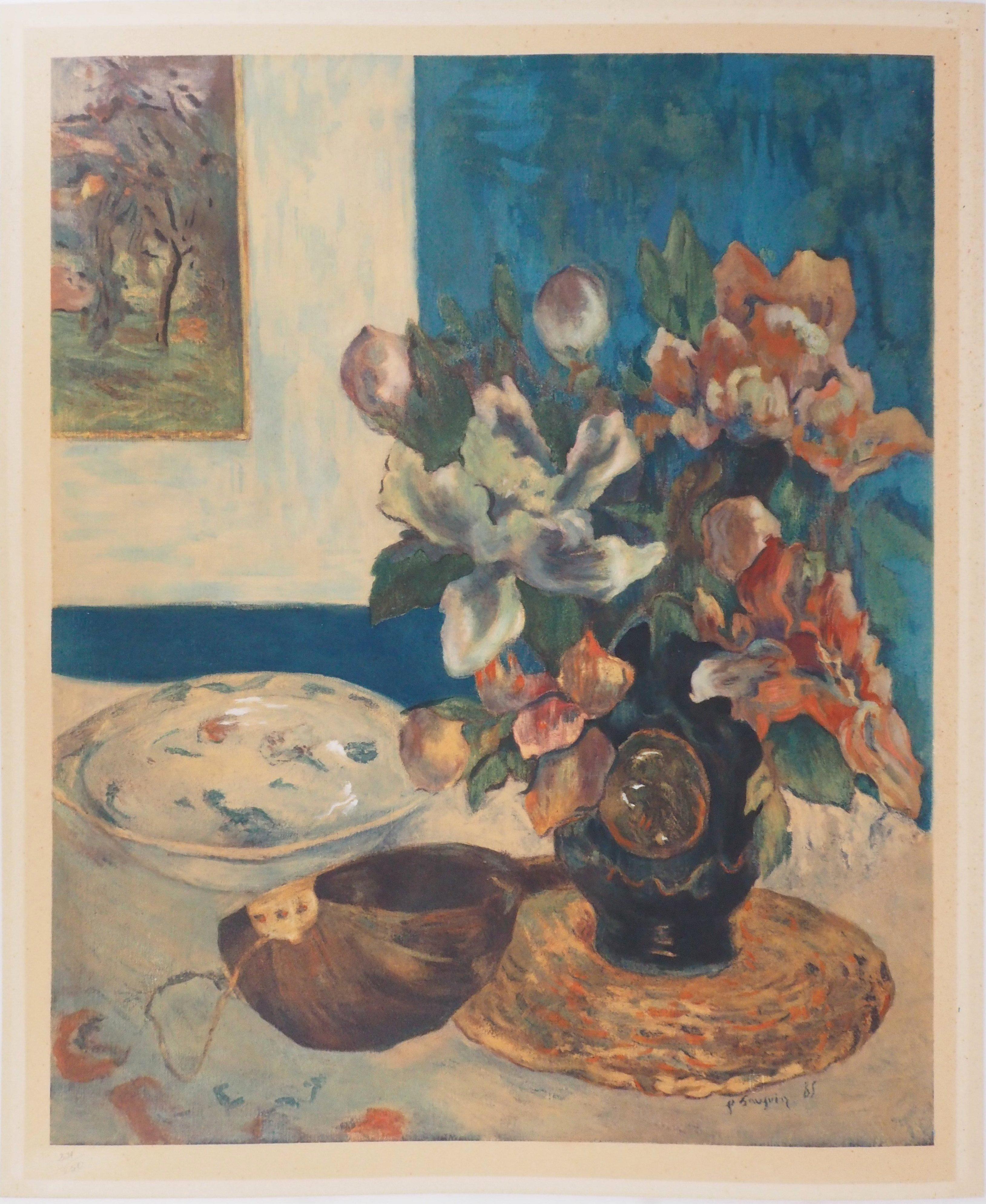 (after) Paul Gauguin Still-Life Print – Stillleben mit Mandolin - Pochoir - Spitzer-Ausgabe um 1950 /250ex