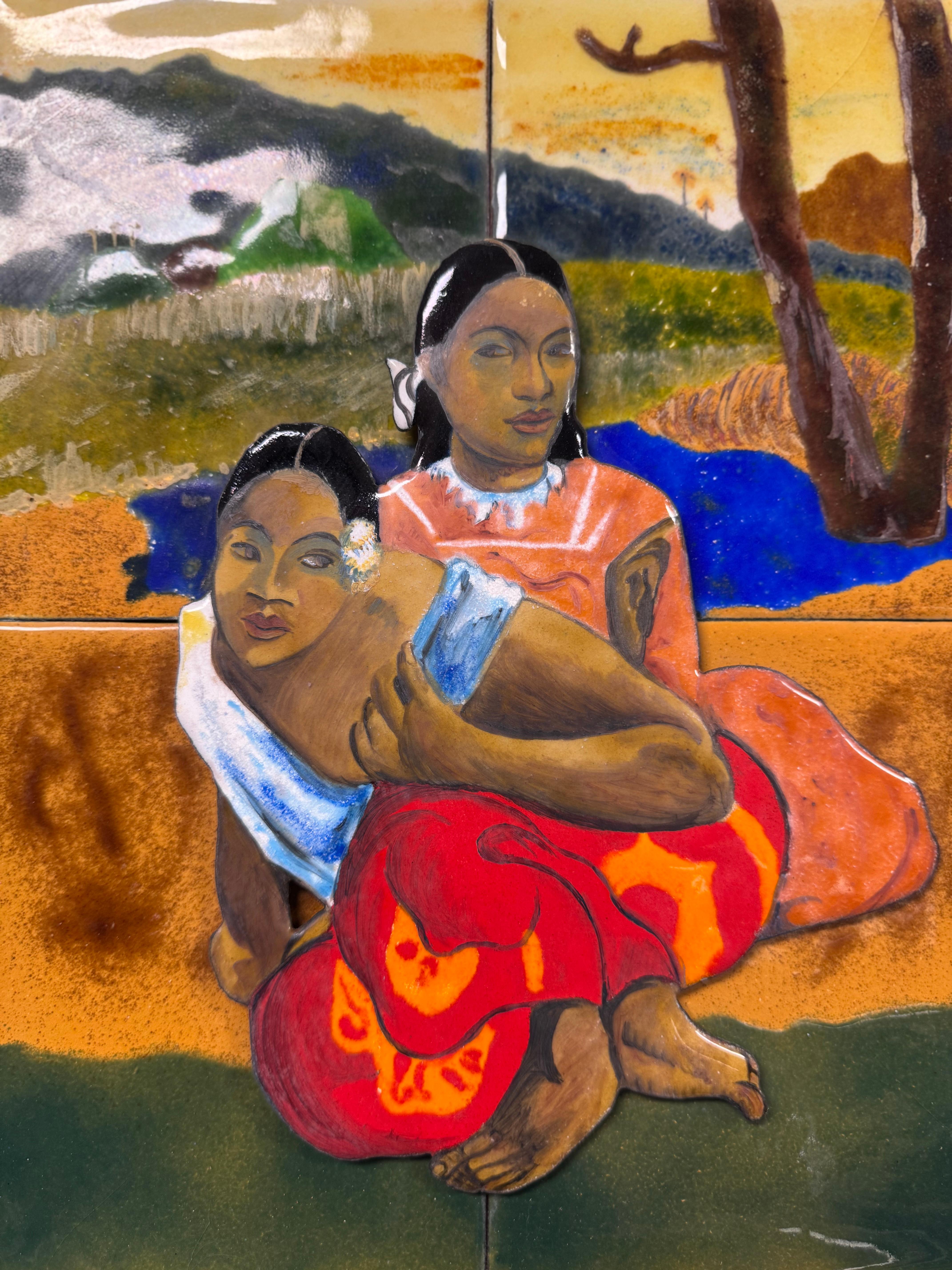 This is a reproduction piece of art by Paul Gauguin.
Its enamel on copper plate done in a 3d fashion.
It was made in Spain. 