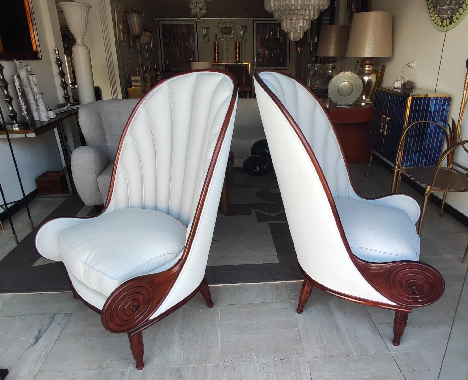 20th Century After Paul Iribe, circa 70'' fantastic pair of Nautile Armchairs For Sale