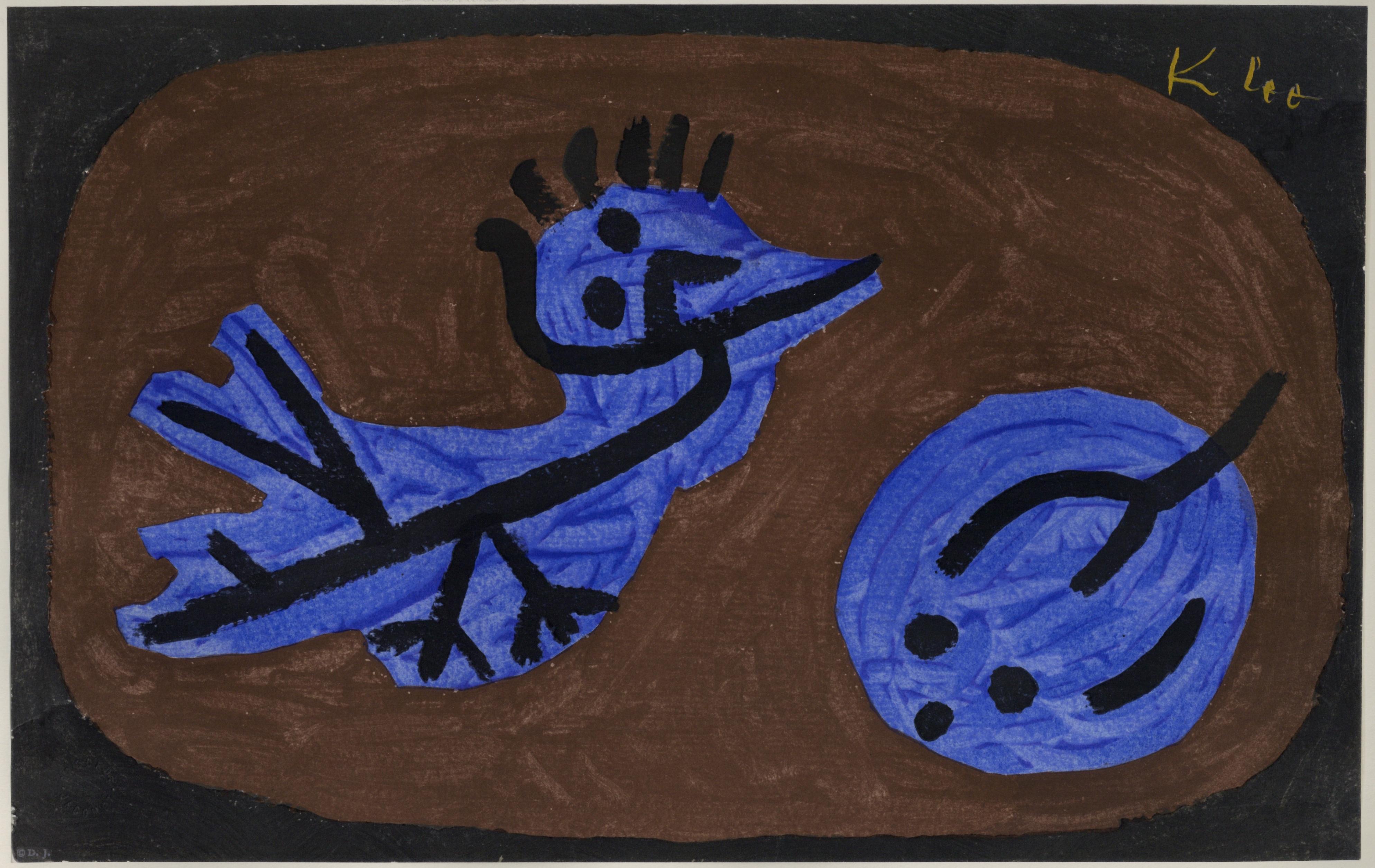 "Bleu Osieau Courge" pochoir - Print by (after) Paul Klee