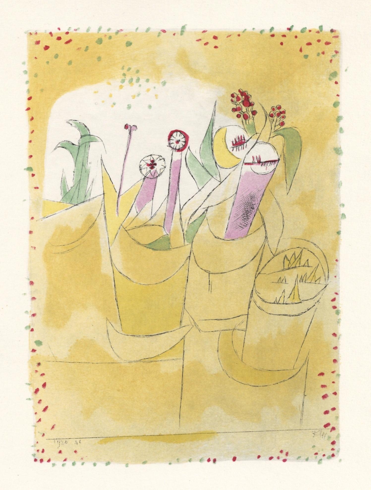 "Flower Table" pochoir - Print by (after) Paul Klee