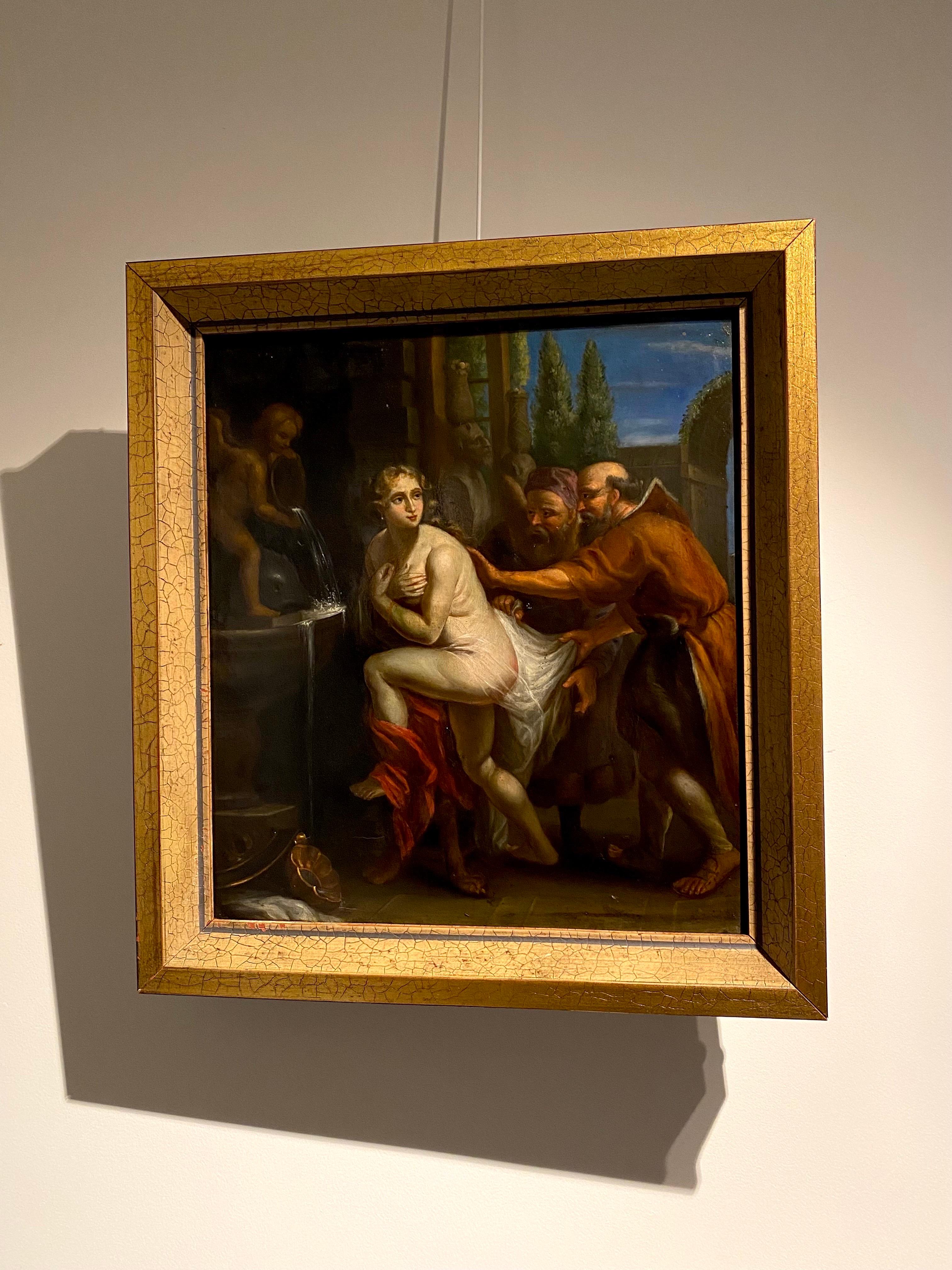 Flämisches Ölgemälde auf Kupfer aus dem 17. und 18. Jahrhundert mit der Darstellung von Susanna und den Ältesten

Das vorliegende Gemälde ist gekonnt mit hellen und leuchtenden Farben gemalt. 

Das Öl auf Kupfer misst ca. 36 x 32 cm und mit dem