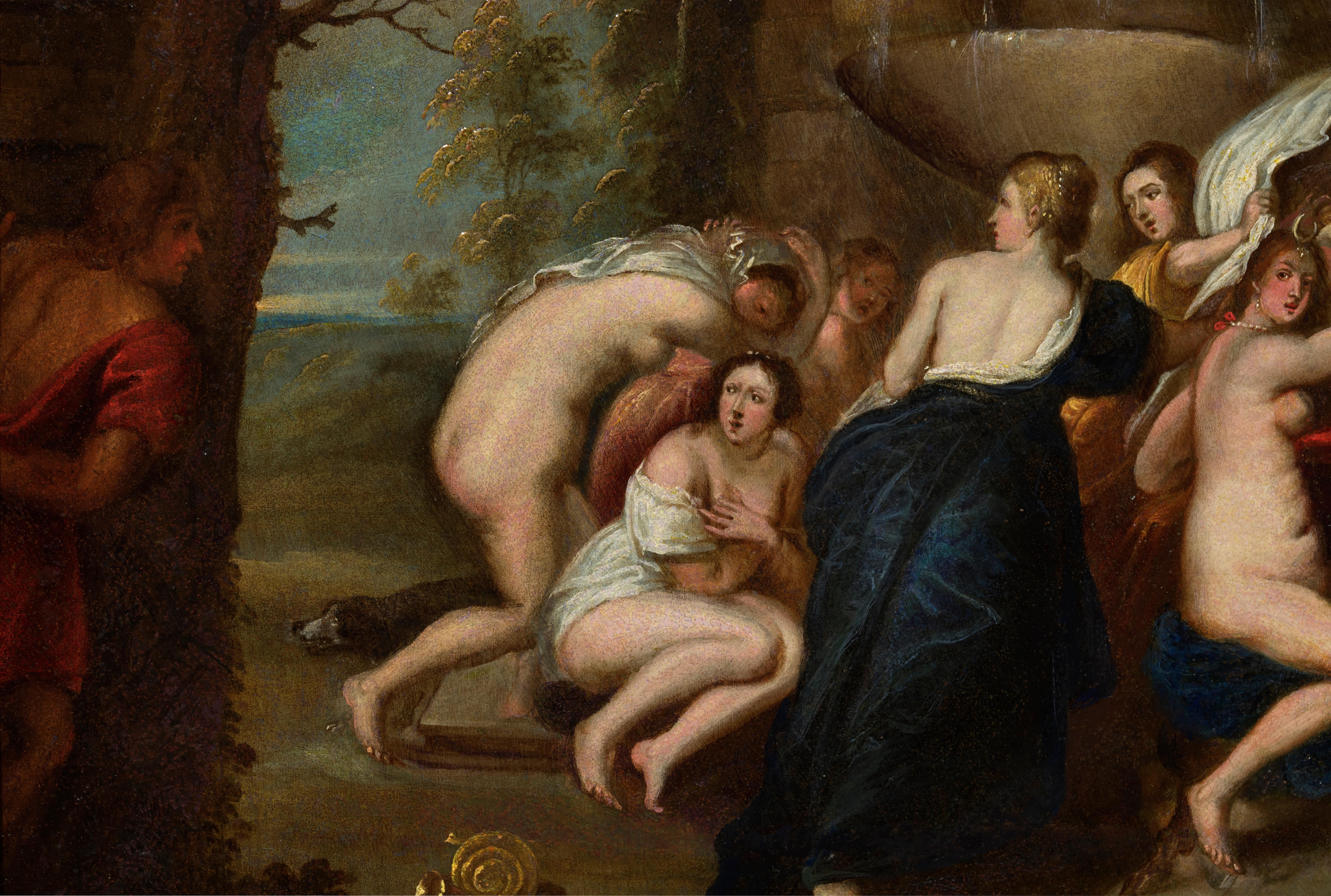 Pair of Oil Paintings of Diana's Departure for the Hunt and the Bath of Diana 5