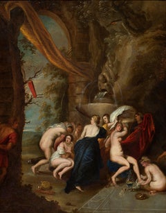 Pair of Oil Paintings of Diana's Departure for the Hunt and the Bath of Diana