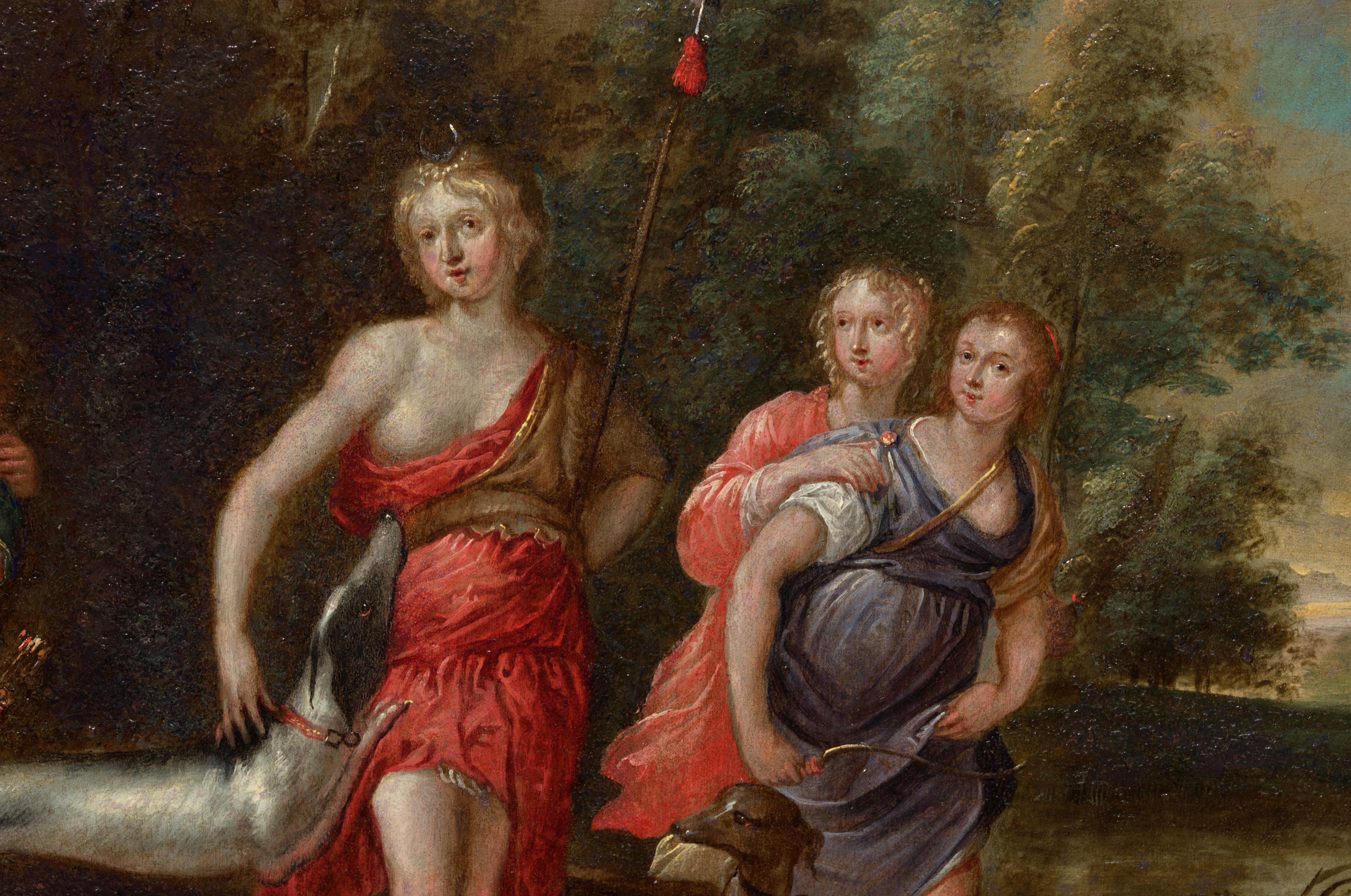 Pair of Oil Paintings of Diana's Departure for the Hunt and the Bath of Diana 3