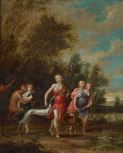 Pair of Oil Paintings of Diana's Departure for the Hunt and the Bath of Diana