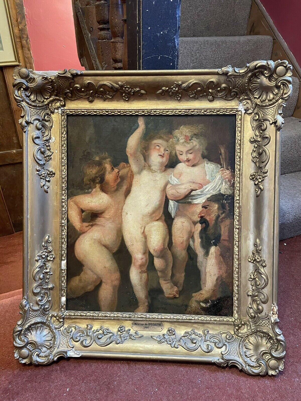 FINE 18TH CENTURY FRENCH OLD MASTER OIL AFTER RUBENS - CHERUBS - TO RESTORE - Painting by (After) Peter Paul Rubens