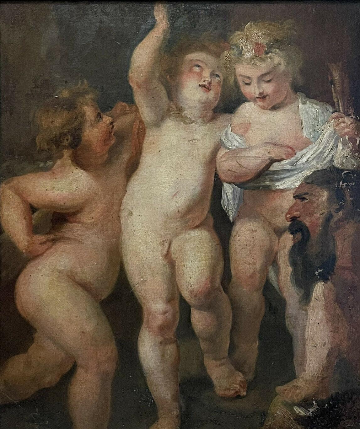 (After) Peter Paul Rubens Figurative Painting - FINE 18TH CENTURY FRENCH OLD MASTER OIL AFTER RUBENS - CHERUBS - TO RESTORE