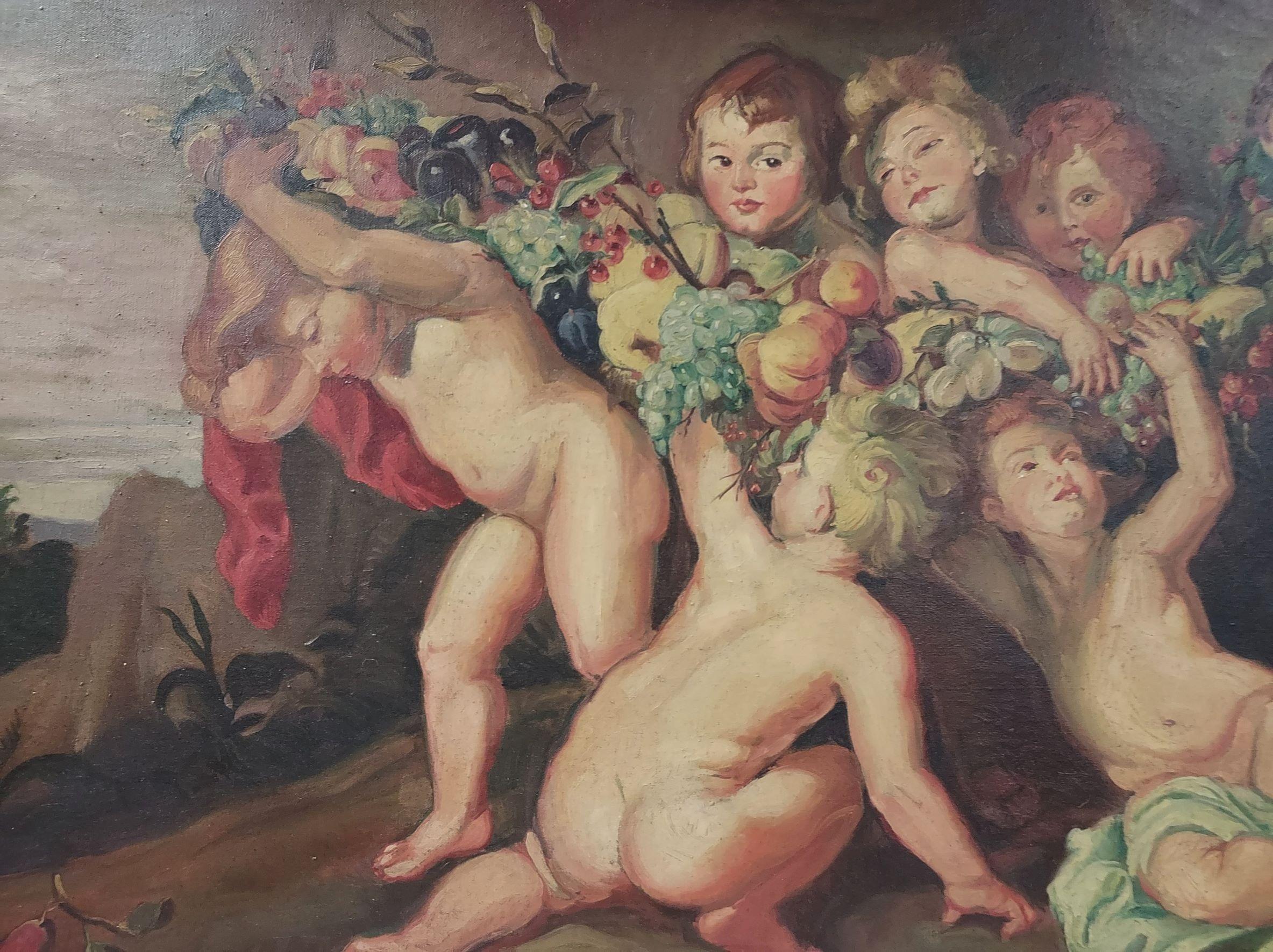Fruit Garland  after Rubens  - Brown Nude Painting by (After) Peter Paul Rubens