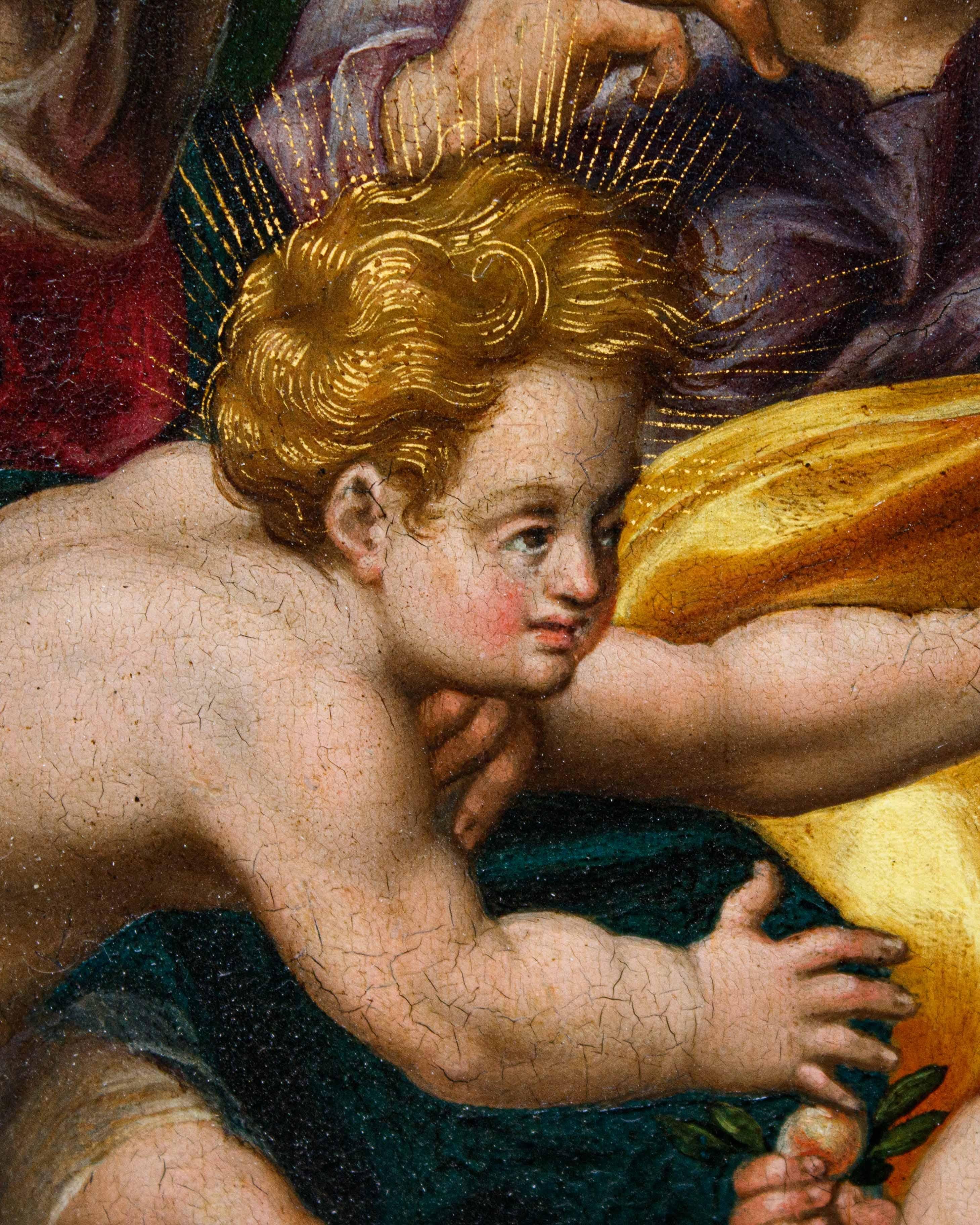 Metà XVII secolo, Scuola rubensiana, Sacra Famiglia con San Giovannino im Angebot 5