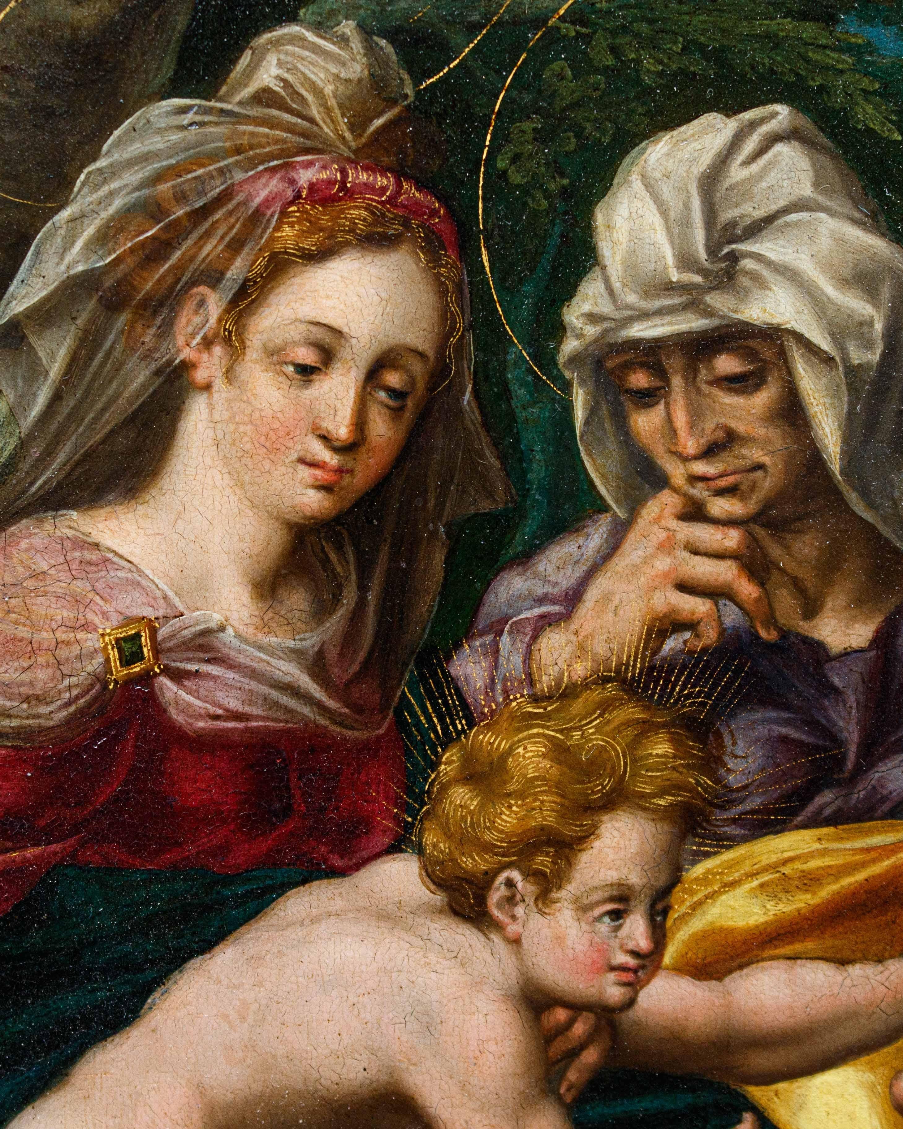 Metà XVII secolo, Scuola rubensiana, Sacra Famiglia con San Giovannino im Angebot 1