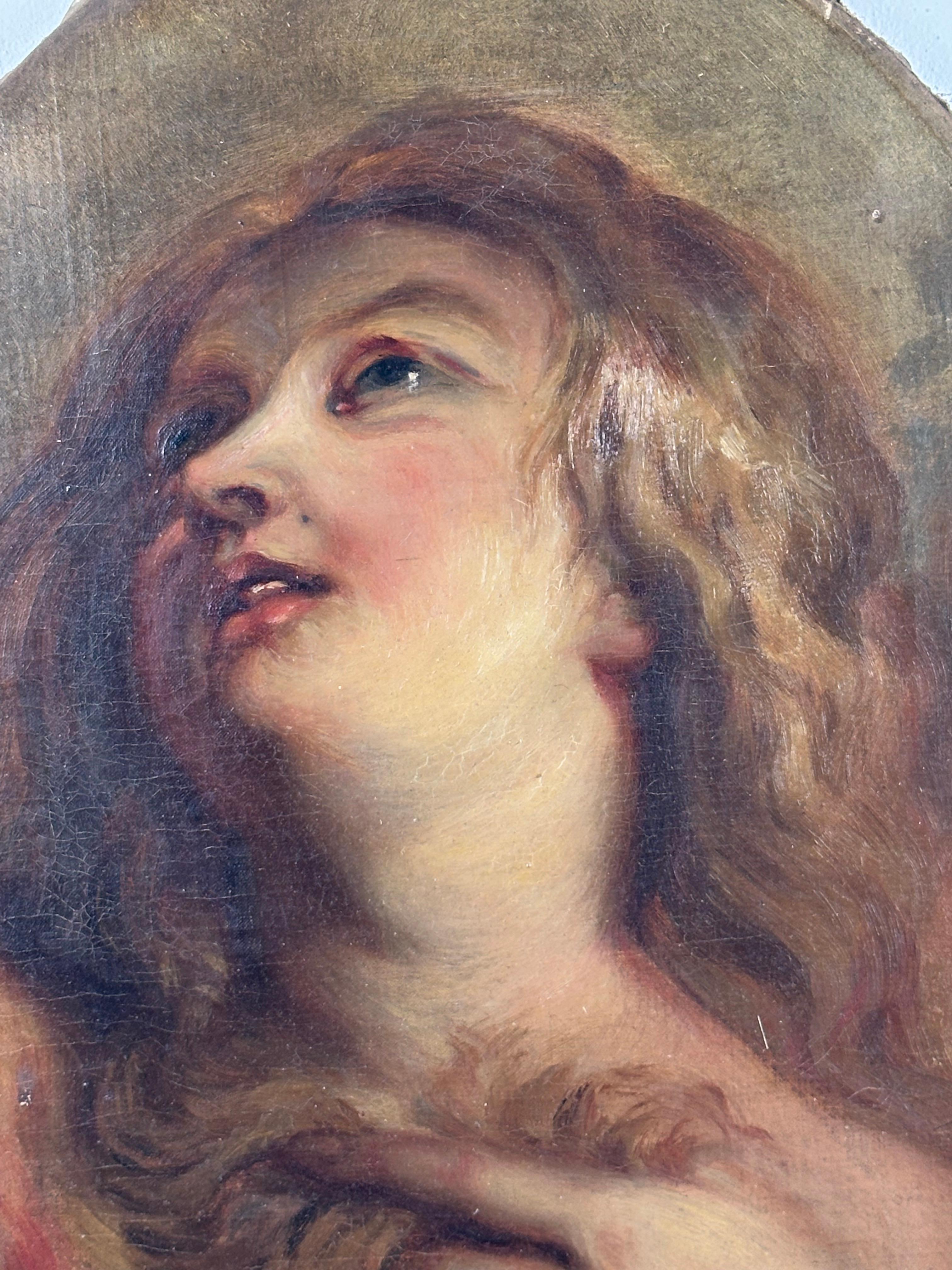 Alte Meister Europäische Antike Oval Porträt einer Frau – Painting von (After) Peter Paul Rubens