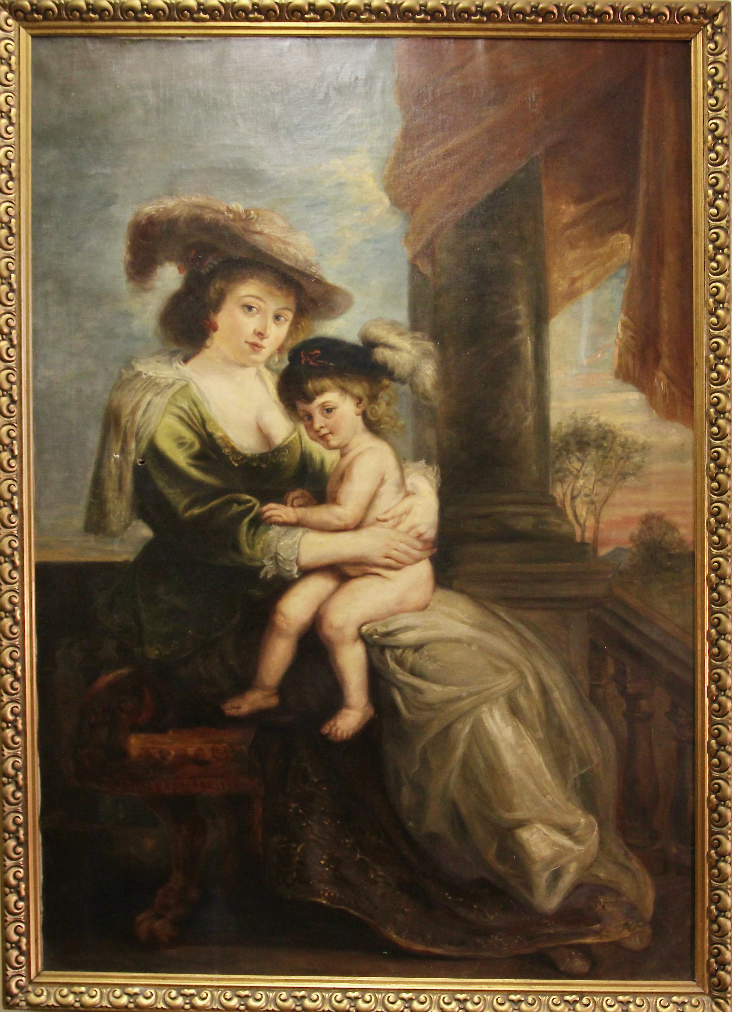 (After) Peter Paul Rubens Portrait Painting - Peter Paul Rubens (After) - Helena Fourment with her Son Francis.