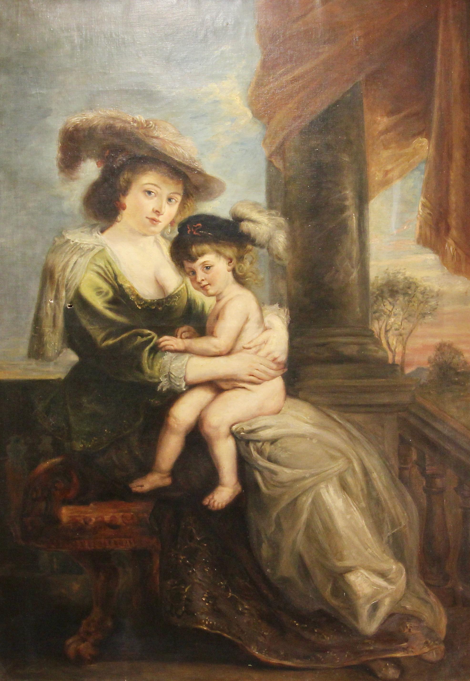 Peter Paul Rubens (Nach) – Helena Fourment mit ihrem Sohn Francis. – Painting von (After) Peter Paul Rubens