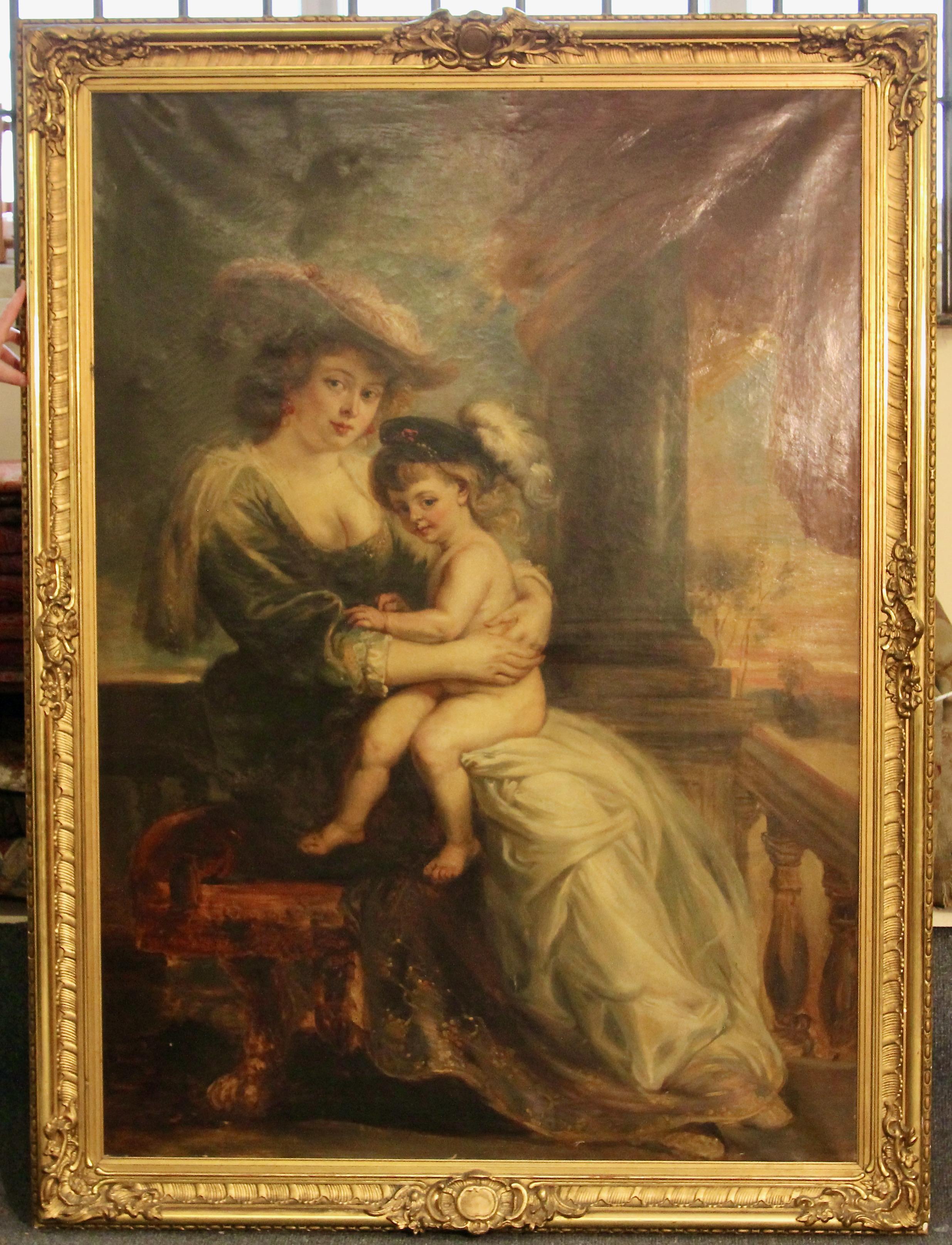 Peter Paul Rubens (Nach) – Helena, Helene, Fourment mit ihrem Sohn Francis, Frans – Painting von (After) Peter Paul Rubens
