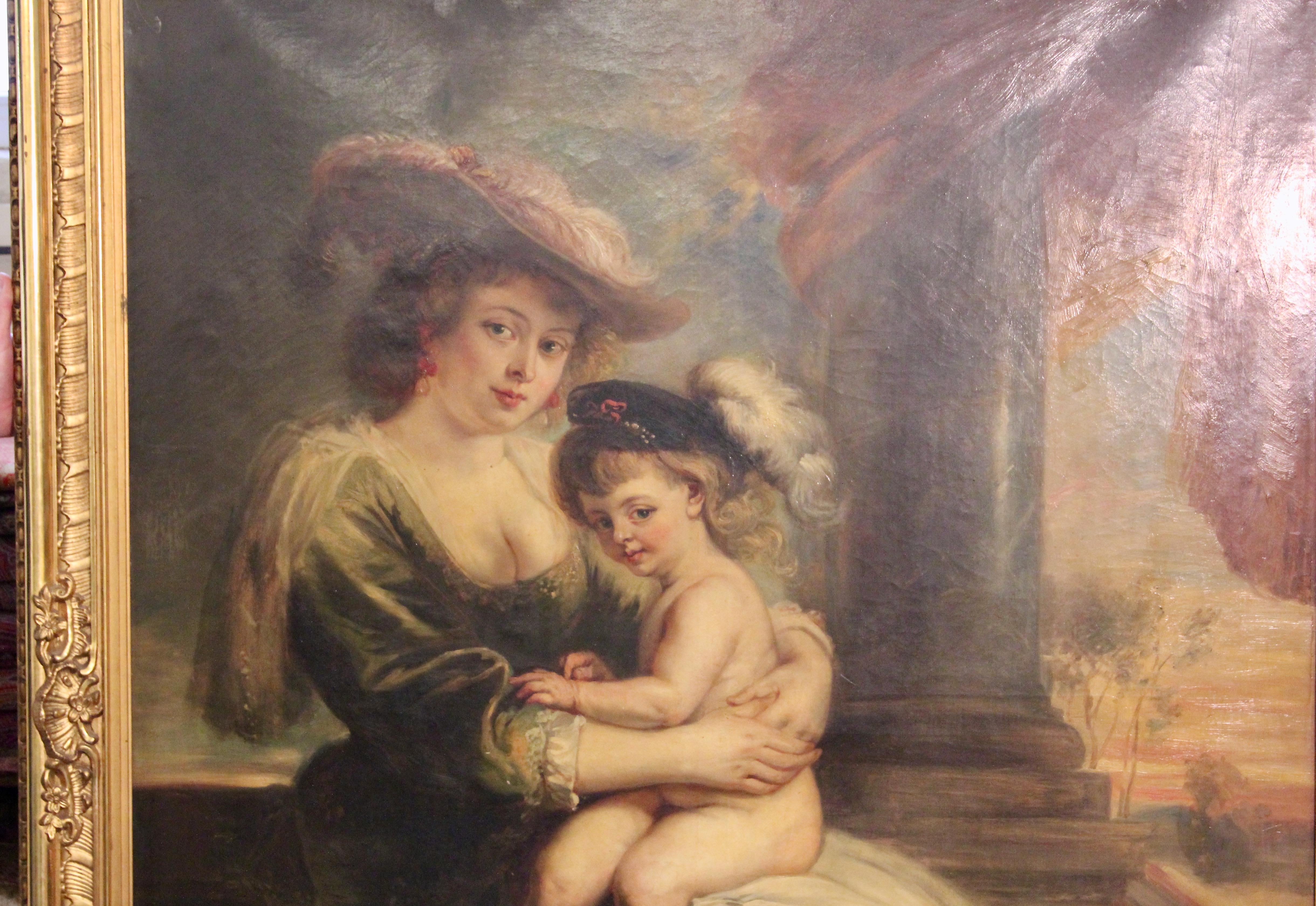 Peter Paul Rubens (D'après) - Helena, Helene, Fourment avec son fils Francis, Frans - Marron Figurative Painting par (After) Peter Paul Rubens