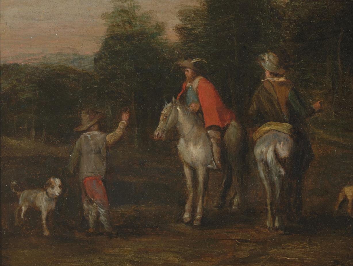Hand-Painted After Philips Wouwerman, Stop of the Travelers, Oil on Panel For Sale