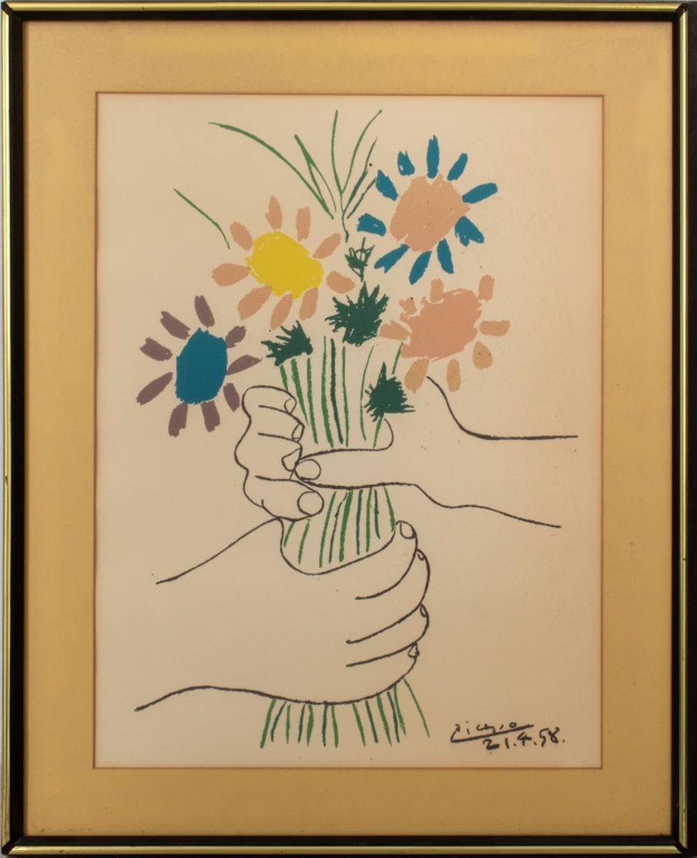Lithographie "Bouquet de Paix" d'après Picasso