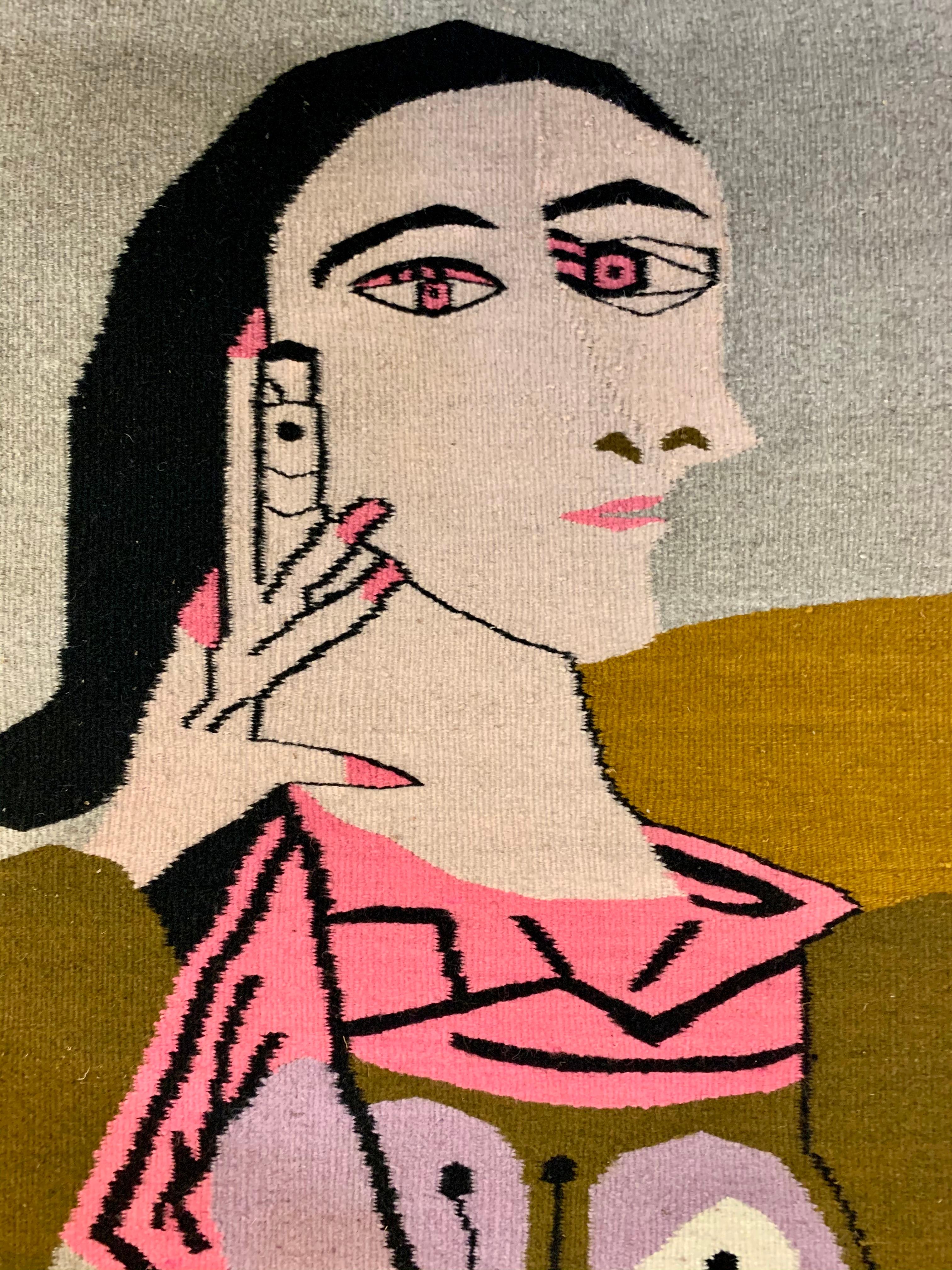 Magnificent after Picasso completely handstitched all wool tapestry portrait of a woman.
Rare and unusual. Now, more than ever, home is where the heart is.