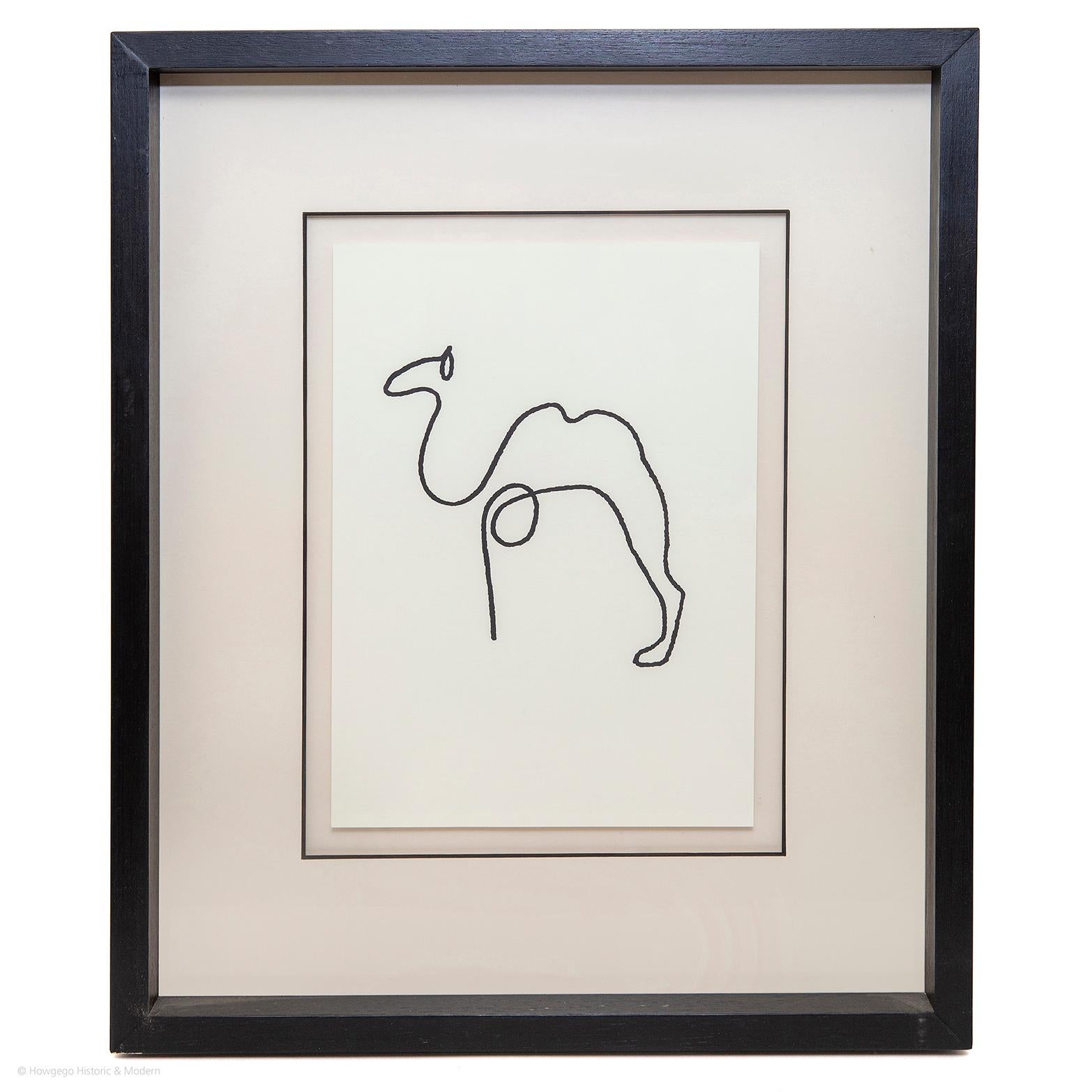 Paper After Picasso Line Drawing Owl Set of 6 Butterfly Dog Horse Camel Flamingo Print For Sale