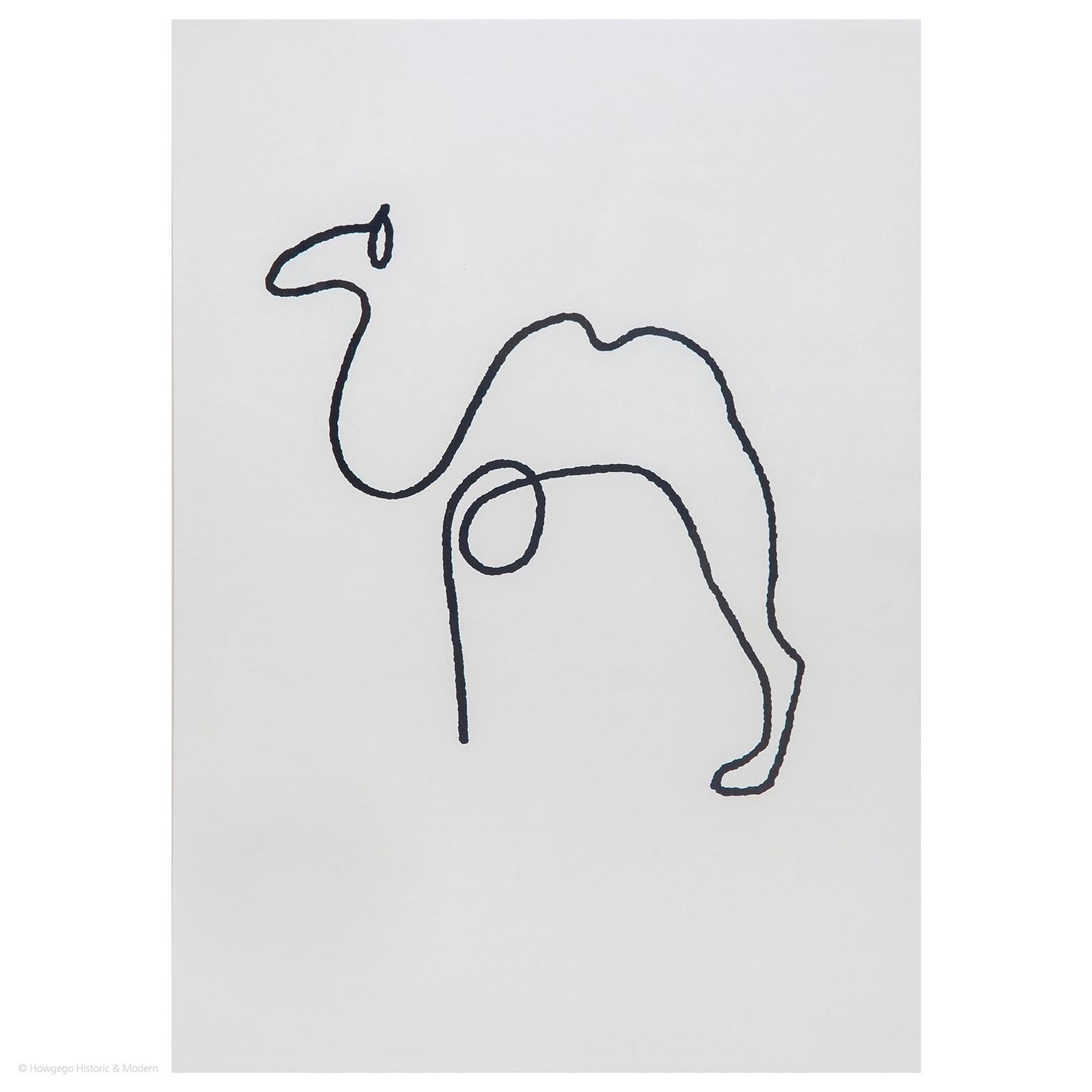 After Picasso Line Drawing Owl Set of 6 Butterfly Dog Horse Camel Flamingo Print For Sale 1