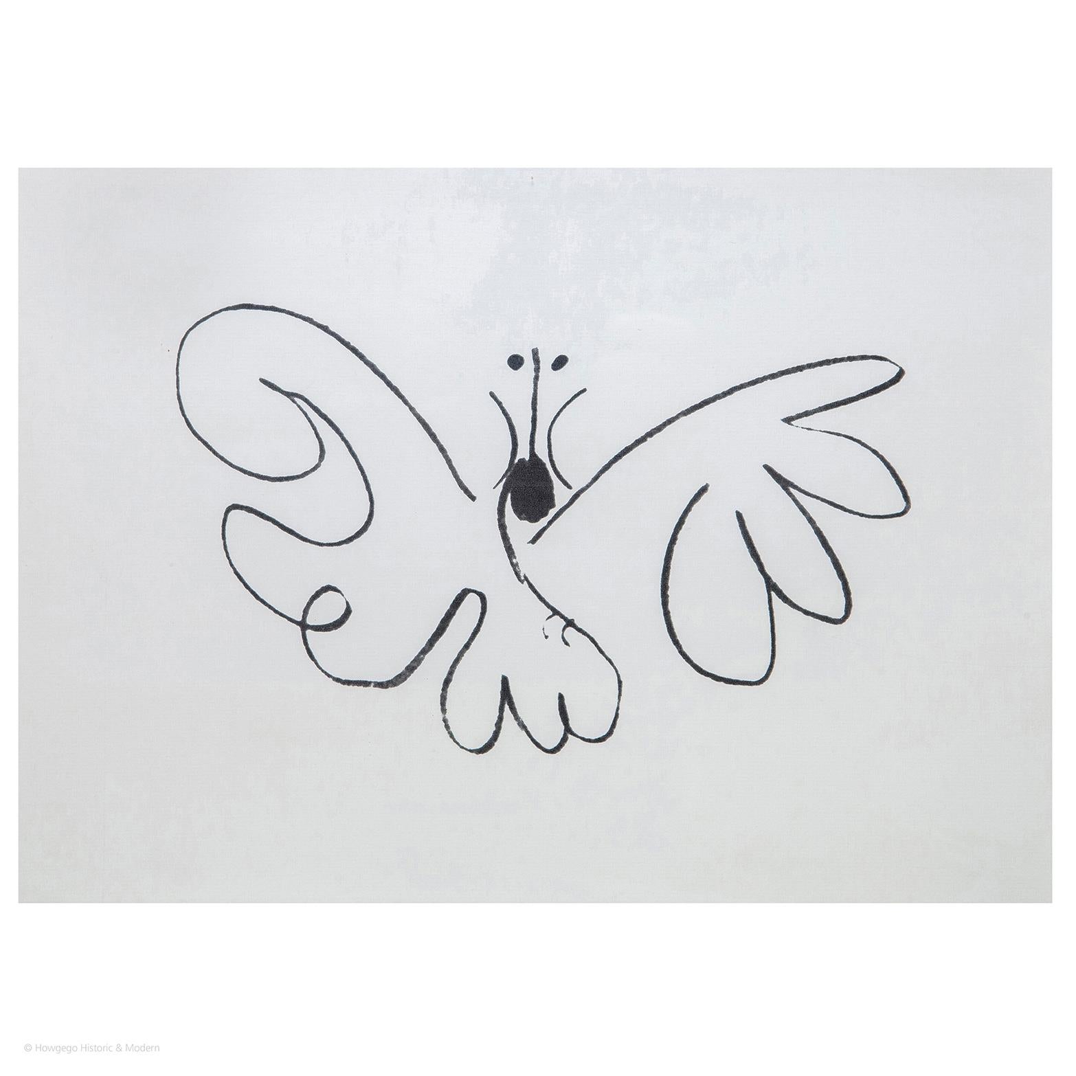 Espagnol Ensemble de 6 dessins de hibou en ligne d'après Picasso, imprimé papillon, cheval, camel et flamingo en vente