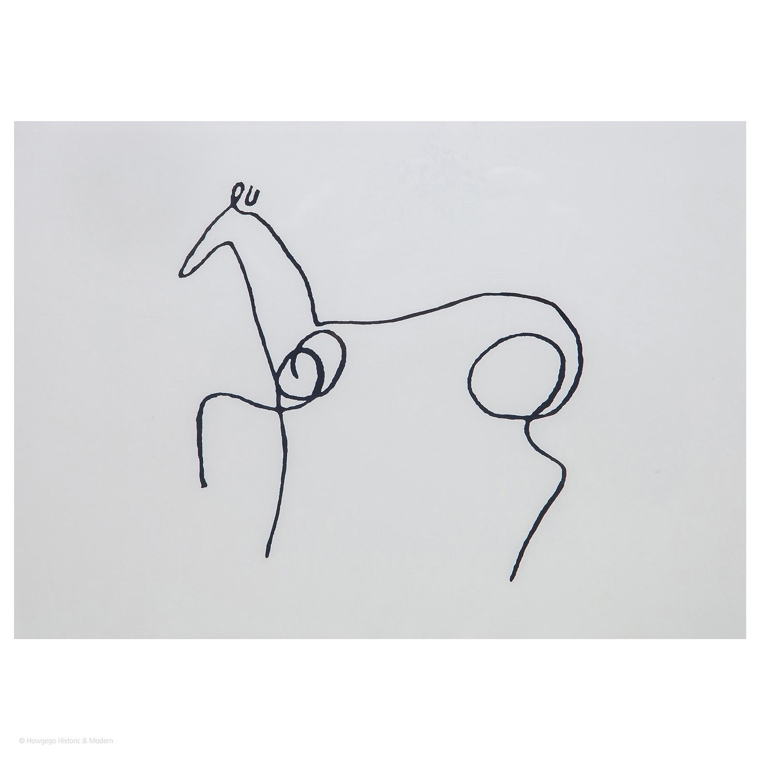 Fin du 20e siècle Ensemble de 6 dessins de hibou en ligne d'après Picasso, imprimé papillon, cheval, camel et flamingo en vente