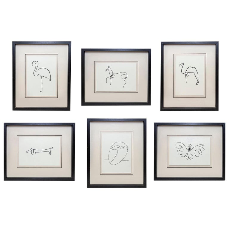 After Picasso Line Drawing Owl Set of 6 Butterfly Dog Horse Camel Flamingo  Print For Sale at 1stDibs | picasso camel, picasso owl sketch, picasso  camel sketch