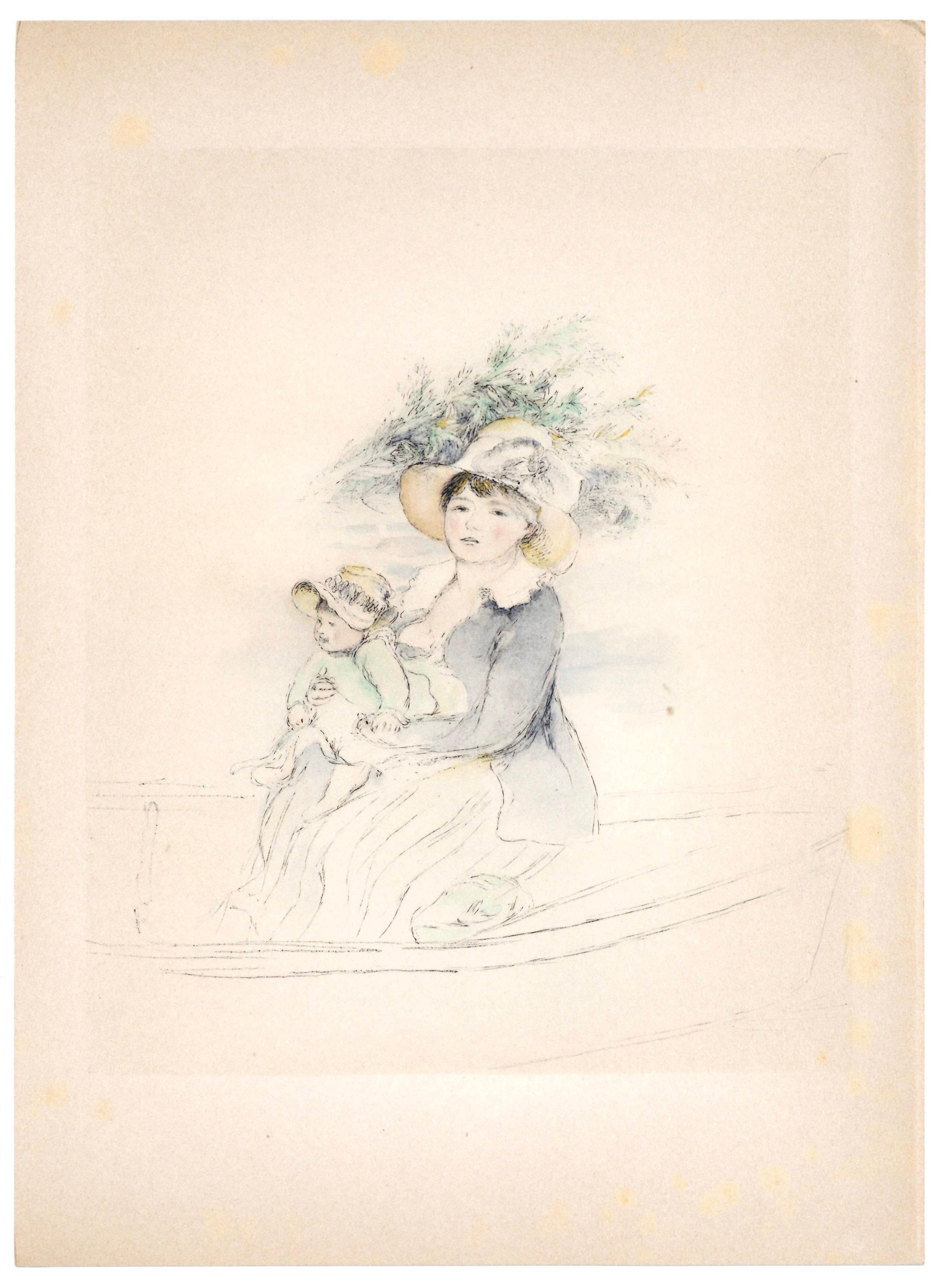 Pochoir "Frau Renoir und Pierre in einer Barke"