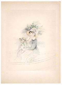 "Mme Renoir et Pierre dans une barque" pochoir