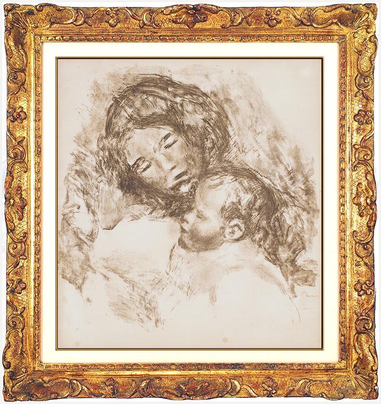 (after) Pierre Auguste Renior Figurative Print - Pierre Auguste Renoir Original Lithograph Signed Maternite Grande Planche Art