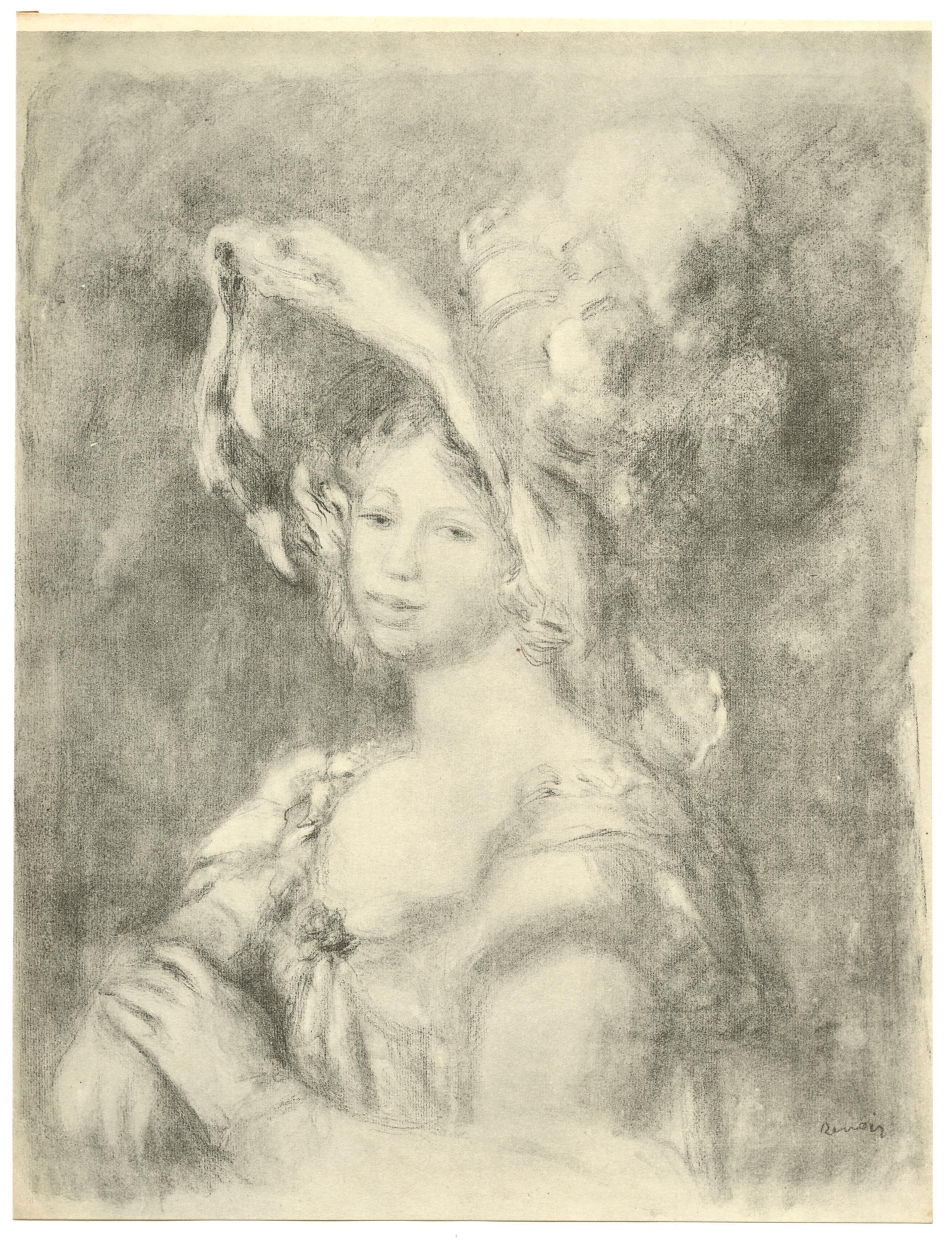 "Portrait de Mademoiselle D" lithograph - Print by (after) Pierre Auguste Renior