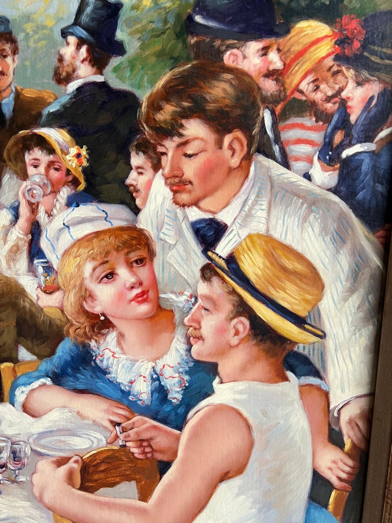 Très grande peinture à l'huile impressionniste française signée du déjeuner des bateaux - En vente sur France