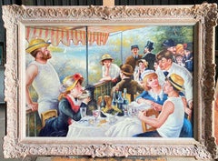 Very Large French Impressionist Signed Oil Painting Luncheon of the Boat Party