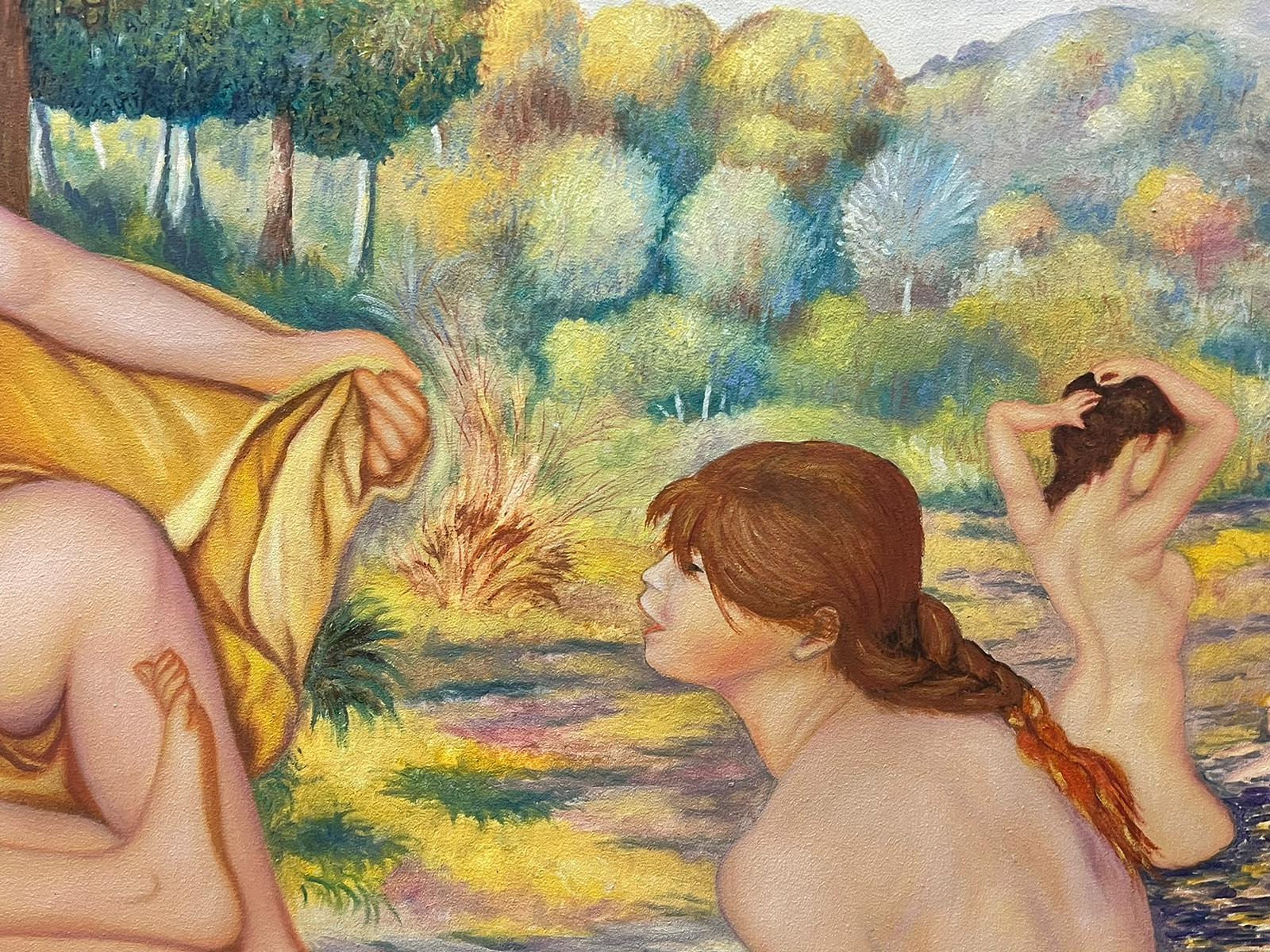 Dopo Pierre-Auguste Renoir, francese 1841-1919
Les Grandes Baigneuses
firma degli orsi, pittura a olio su tela tesa su tavola, incorniciata
incorniciato: 42 x 54 pollici
tela: 38 x 51 pollici
provenienza: collezione privata, Londra
condizioni: