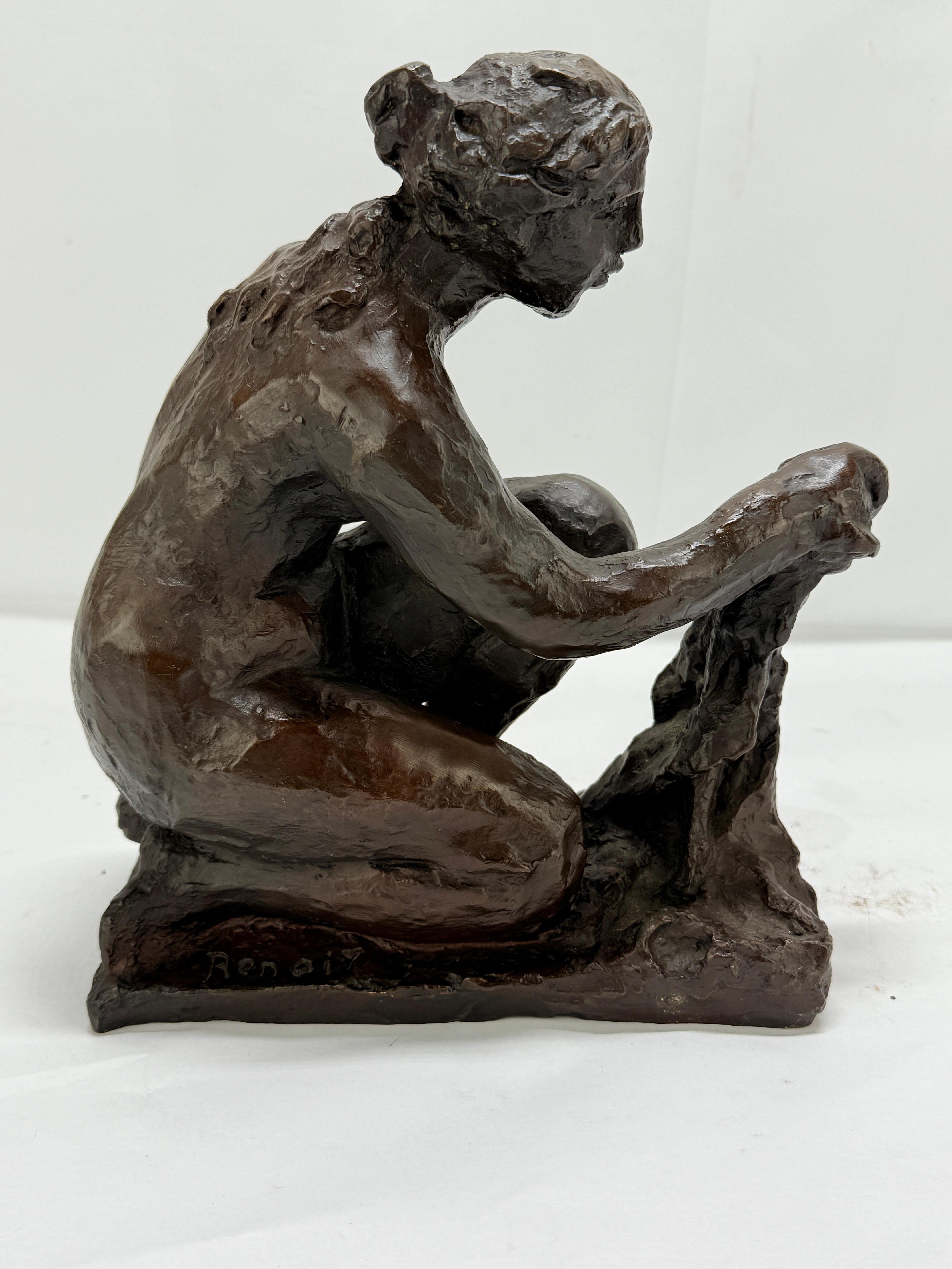 XX secolo Dopo Pierre-Auguste Renoir & Richard Guino, La Petite Laveuse Scultura in bronzo in vendita