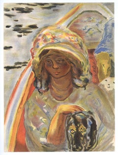 "Jeune fille dans une barque" lithographie
