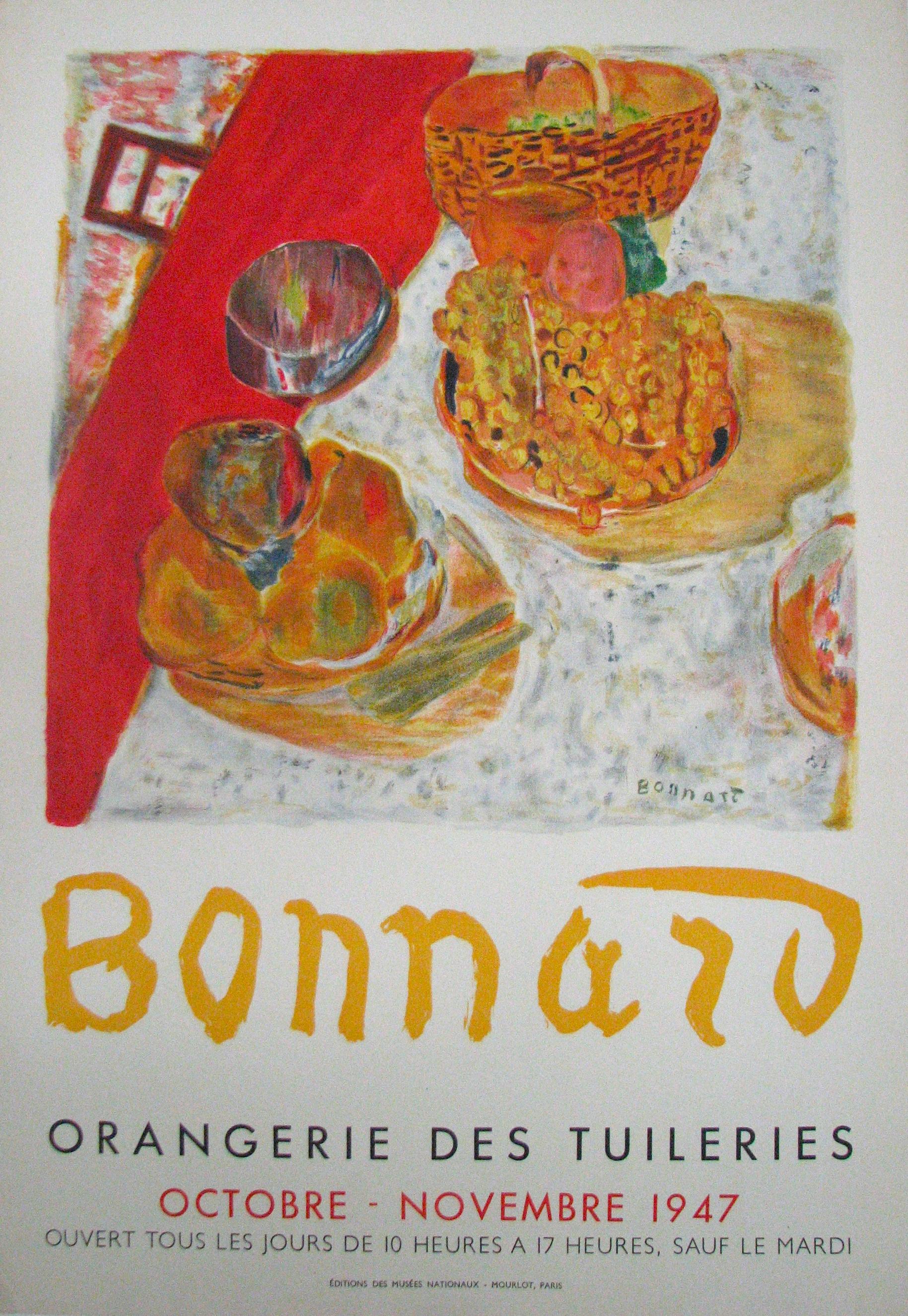 This original lithographic poster was designed after Pierre Bonnard, for the Orangerie Des Tuileries in 1947. This work encompasses still life as this table set takes center stage.

Bonnard was a founding member of the Post-Impressionist group of